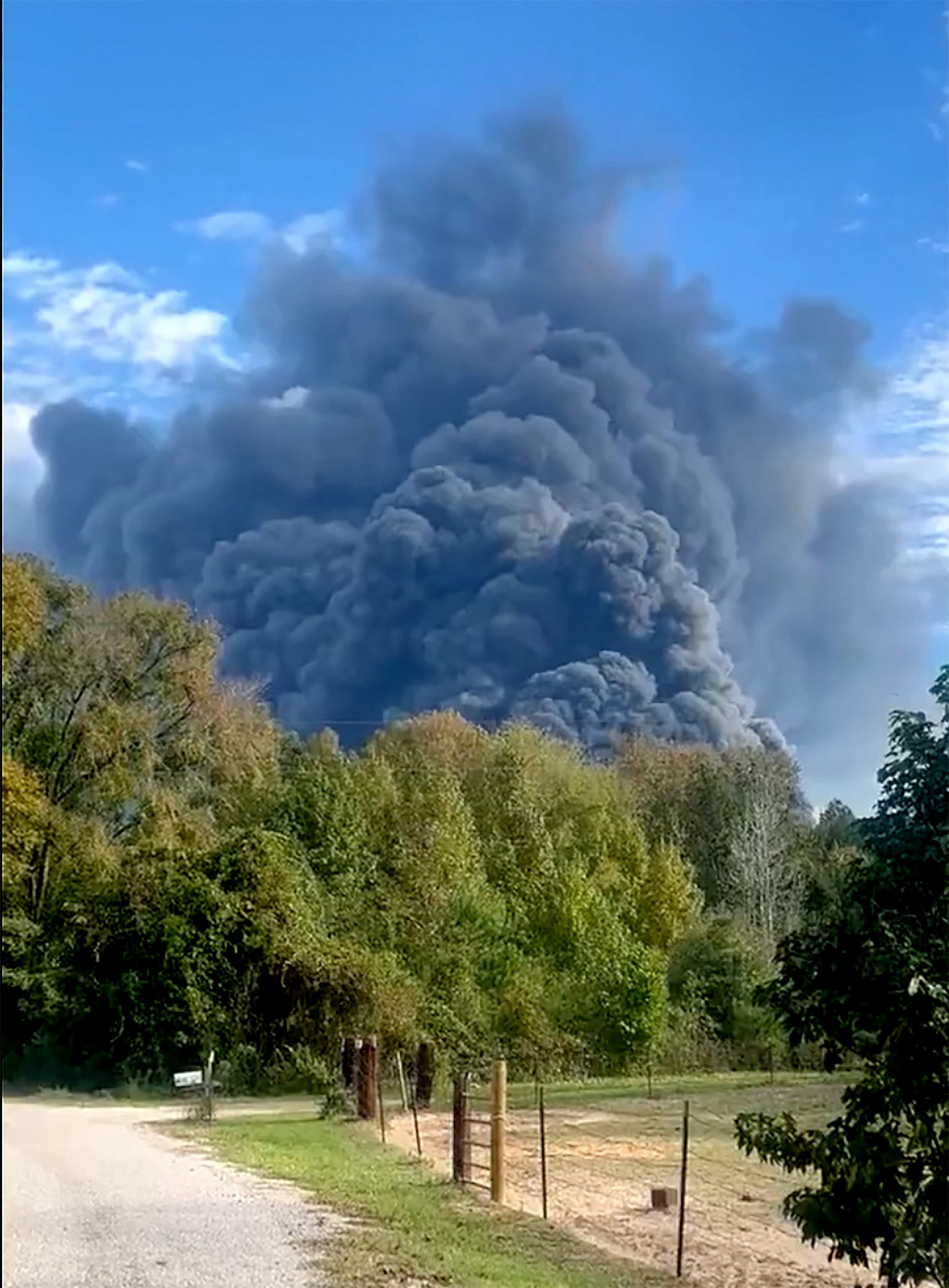 PHOTO: A massive fire at a chemical plant in Shepherd, Texas, is prompting evacuations, on Nov. 8, 2023, according to authorities.