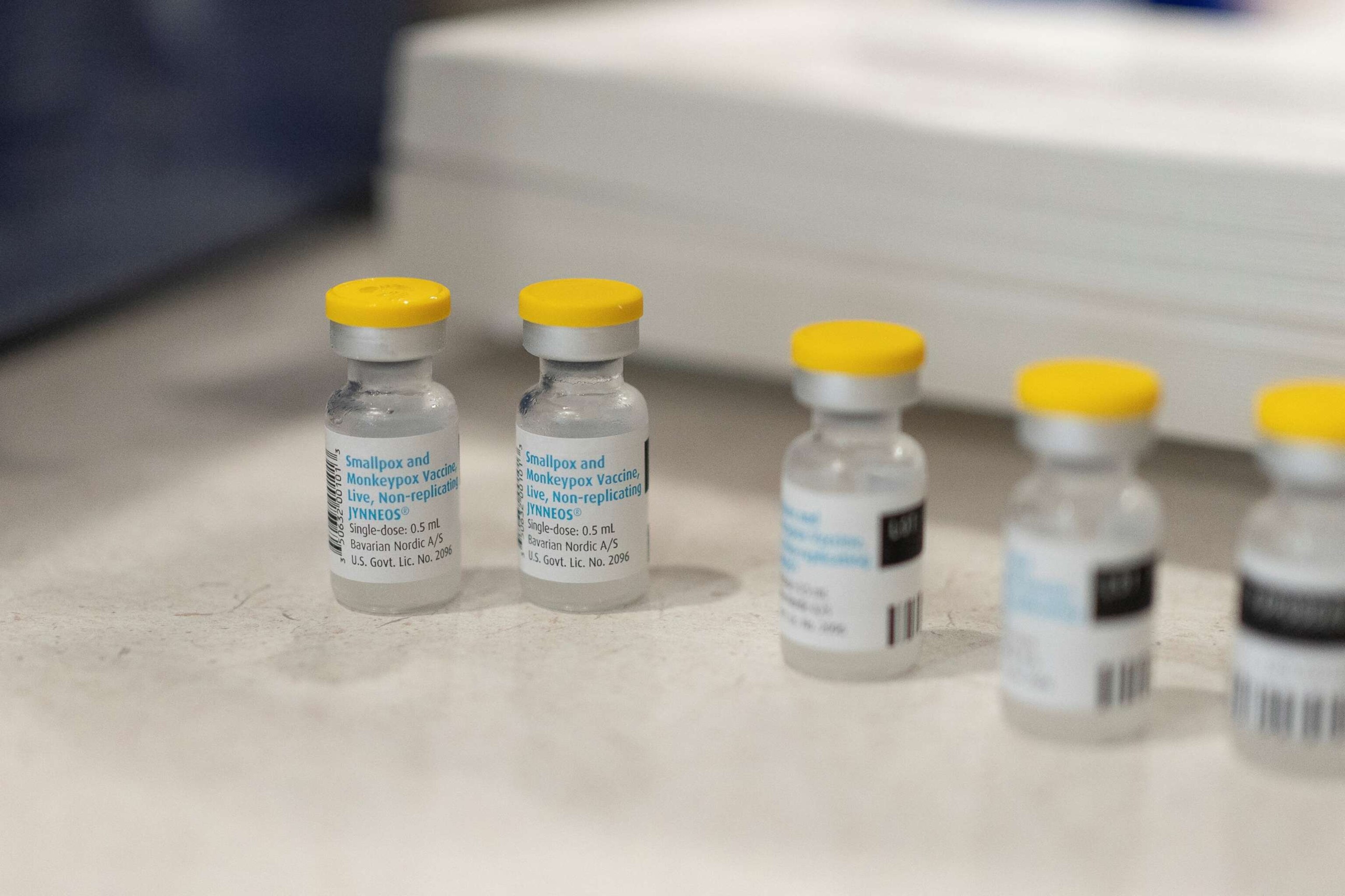 PHOTO: Vials of the JYNNEOS smallpox and monkeypox vaccine are placed on a table during a clinic offered by the Pima County Department of Public Health at Abrams Public Health Center in Tucson, Ariz., Aug. 20, 2022.  