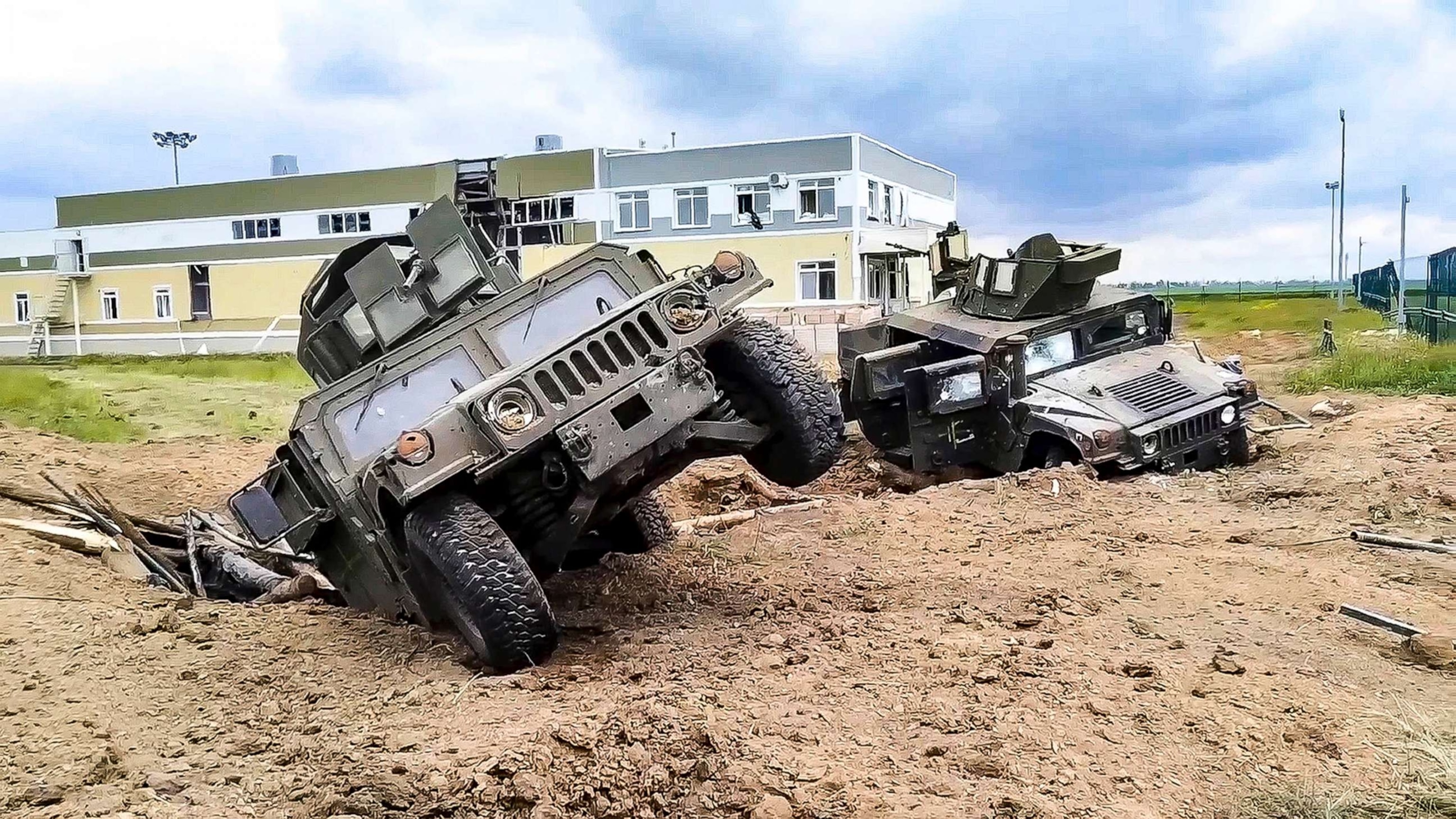 PHOTO: In this image taken from video released by Russian Defense Ministry Press Service, damaged armored military vehicles are seen after fighting in Russia's western Belgorod region, May 23, 2023.