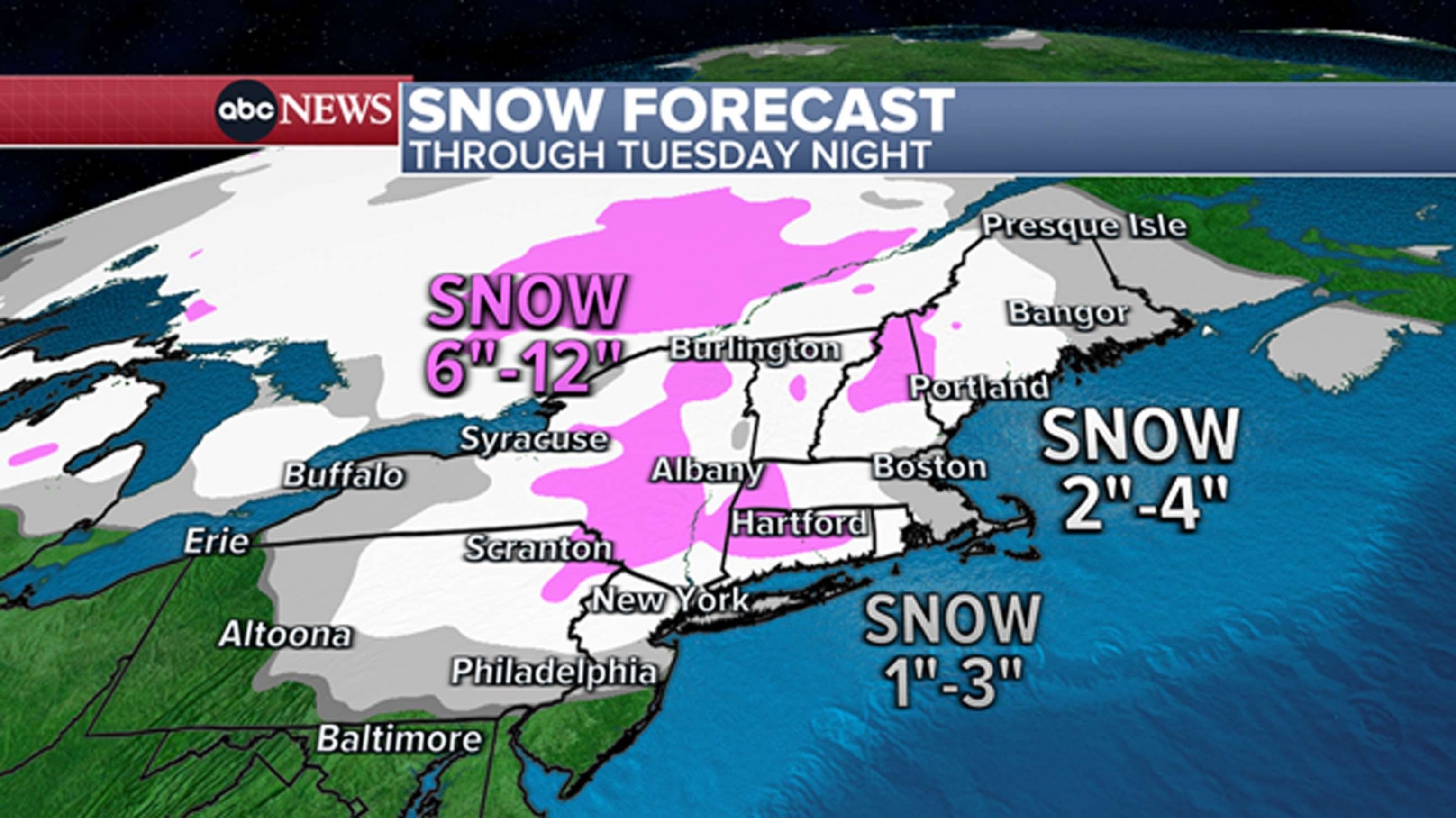 PHOTO: East coast snow forecast through Feb. 28, 2023.