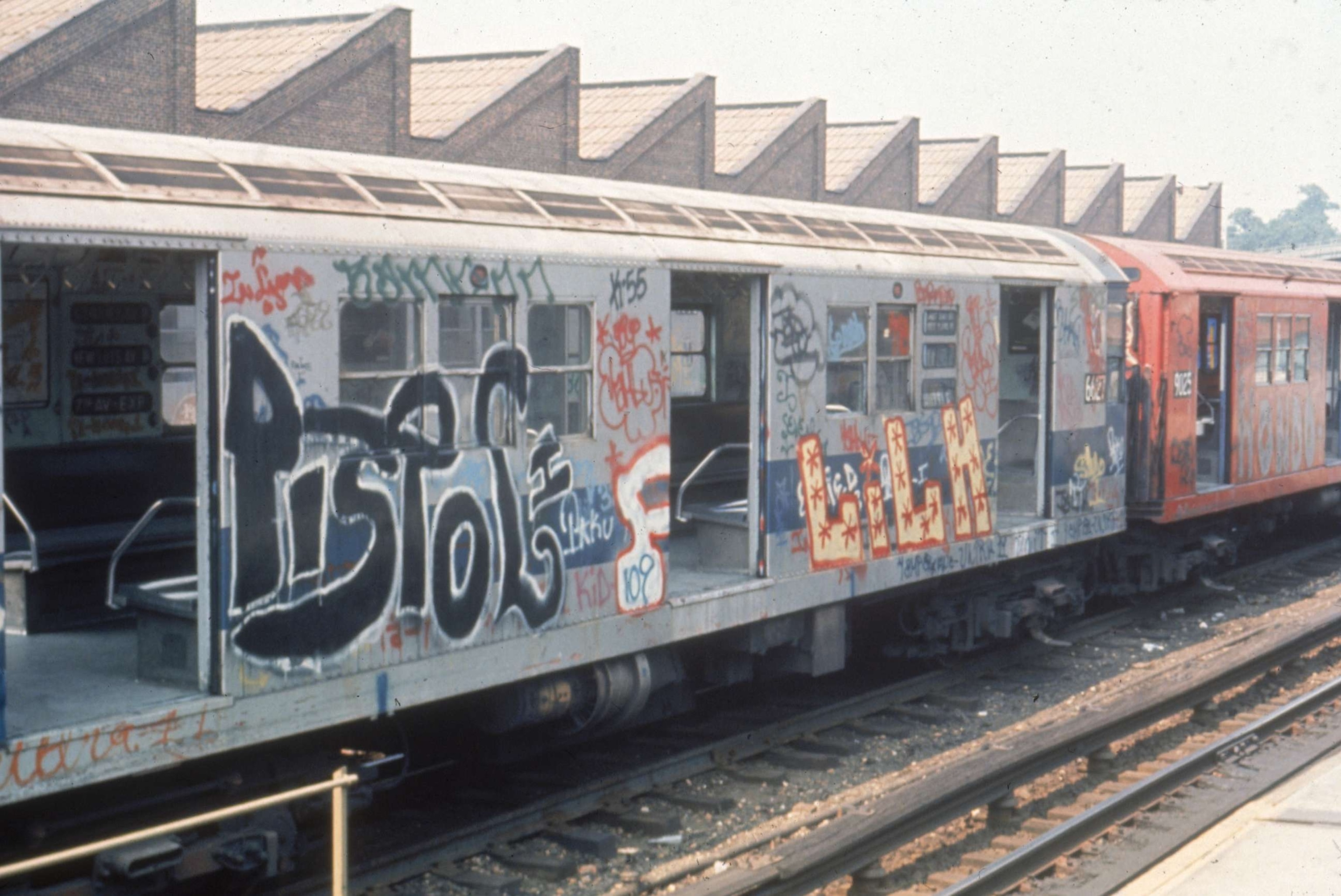 PHOTO: A 7th Ave. subway train covered in graffiti in New York City in 1980.