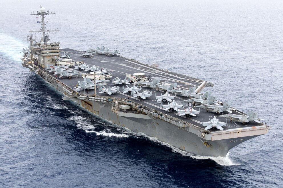 PHOTO: In this handout image provided by the US Navy, the Nimitz-class aircraft carrier USS Harry S. Truman (CVN 75) transits the Strait of Gibraltar, on  Nov. 25, 2024. 