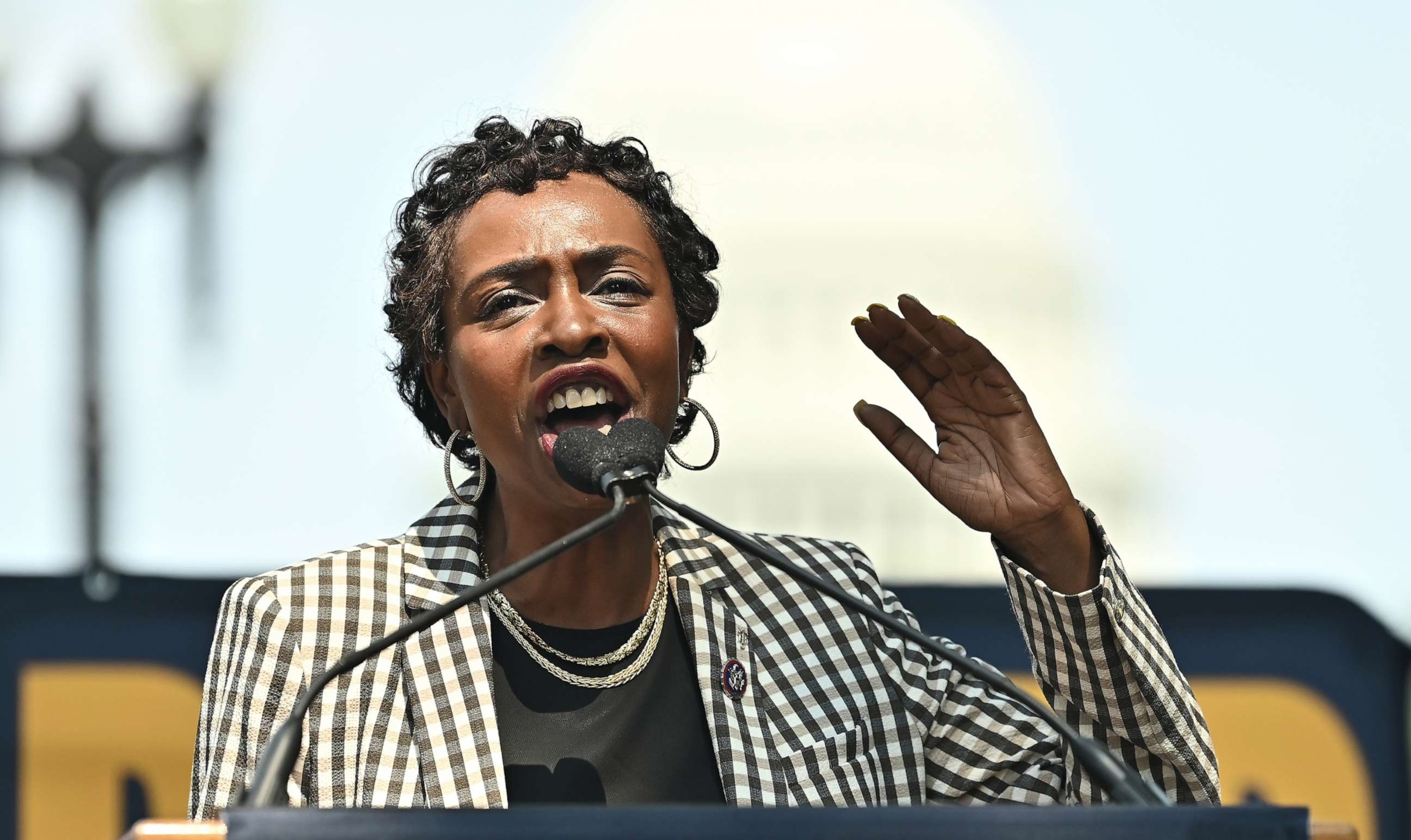 PHOTO: Rep. Yvette D. Clarke speaks at Go Bigger on Climate, Care, and Justice! on July 20, 2021, in Washington, DC.