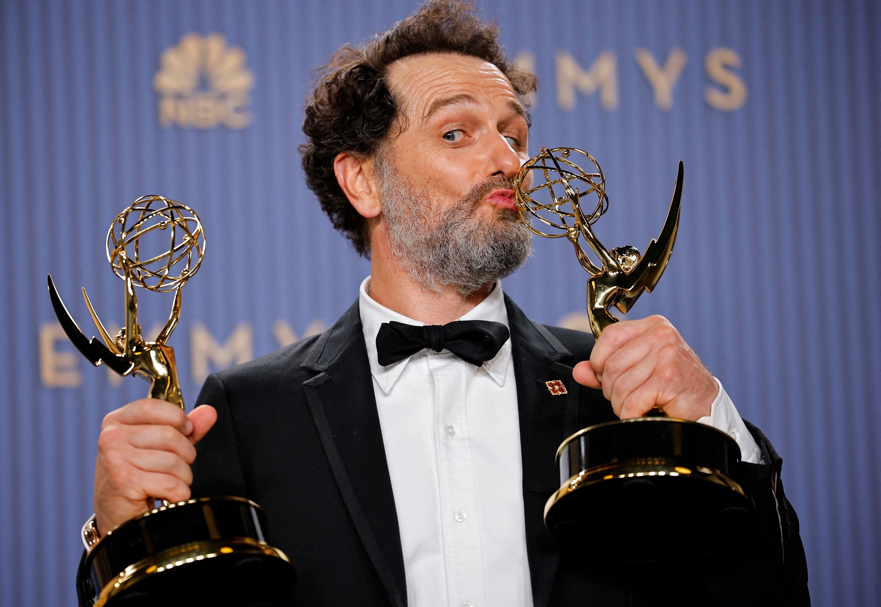 PHOTO: Matthew Rhys, winner of 2 awards poses in the press room during the 78th Primetime Emmy Awards in Los Angeles, September 14, 2026. 