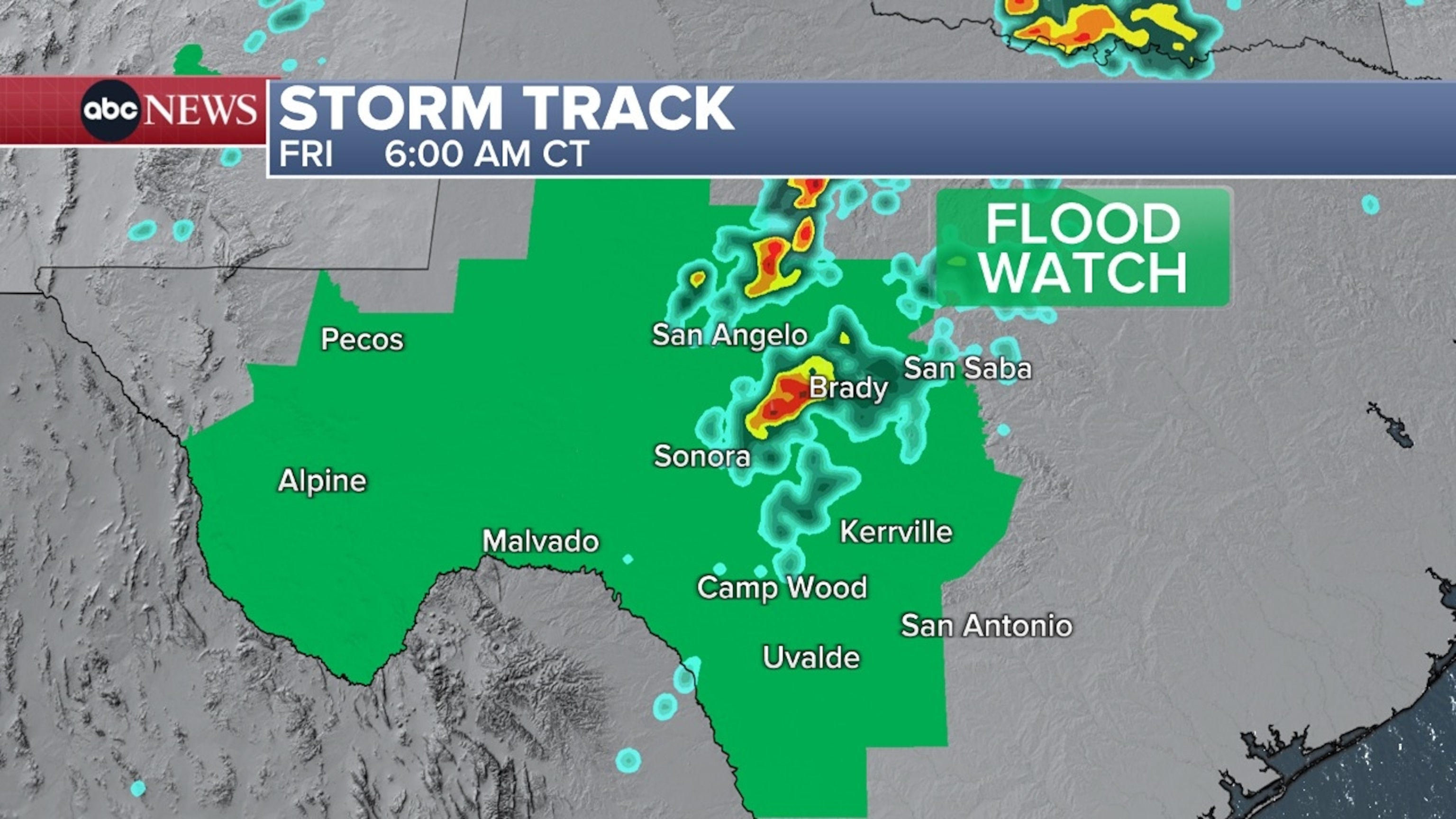 PHOTO: By Friday, the heaviest rain will start moving north of Texas Hill Country.