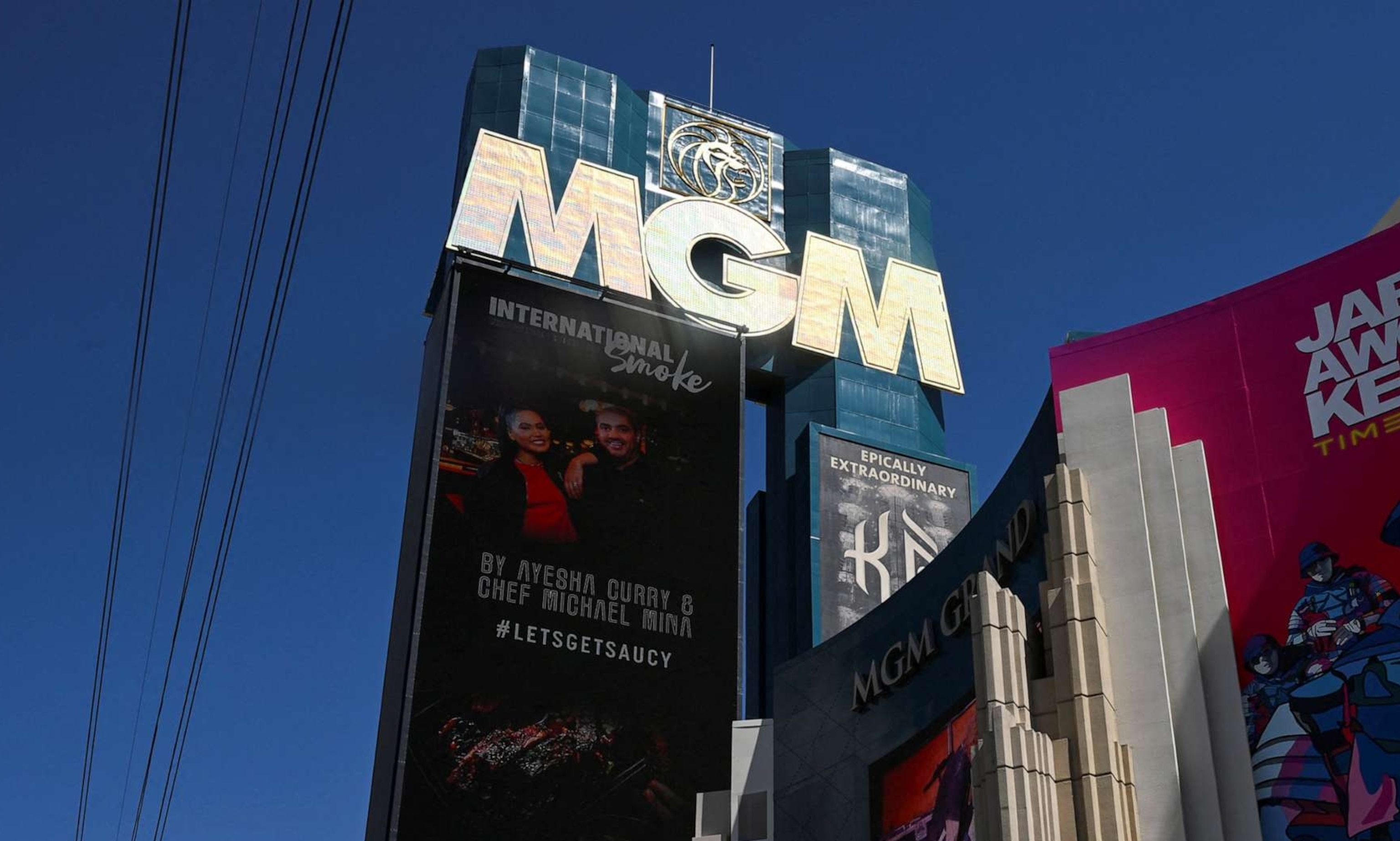 PHOTO: An exterior view of the MGM Grand hotel and casino, after MGM Resorts shut down some computer systems due to a cyber attack in Las Vegas on September 13, 2023.