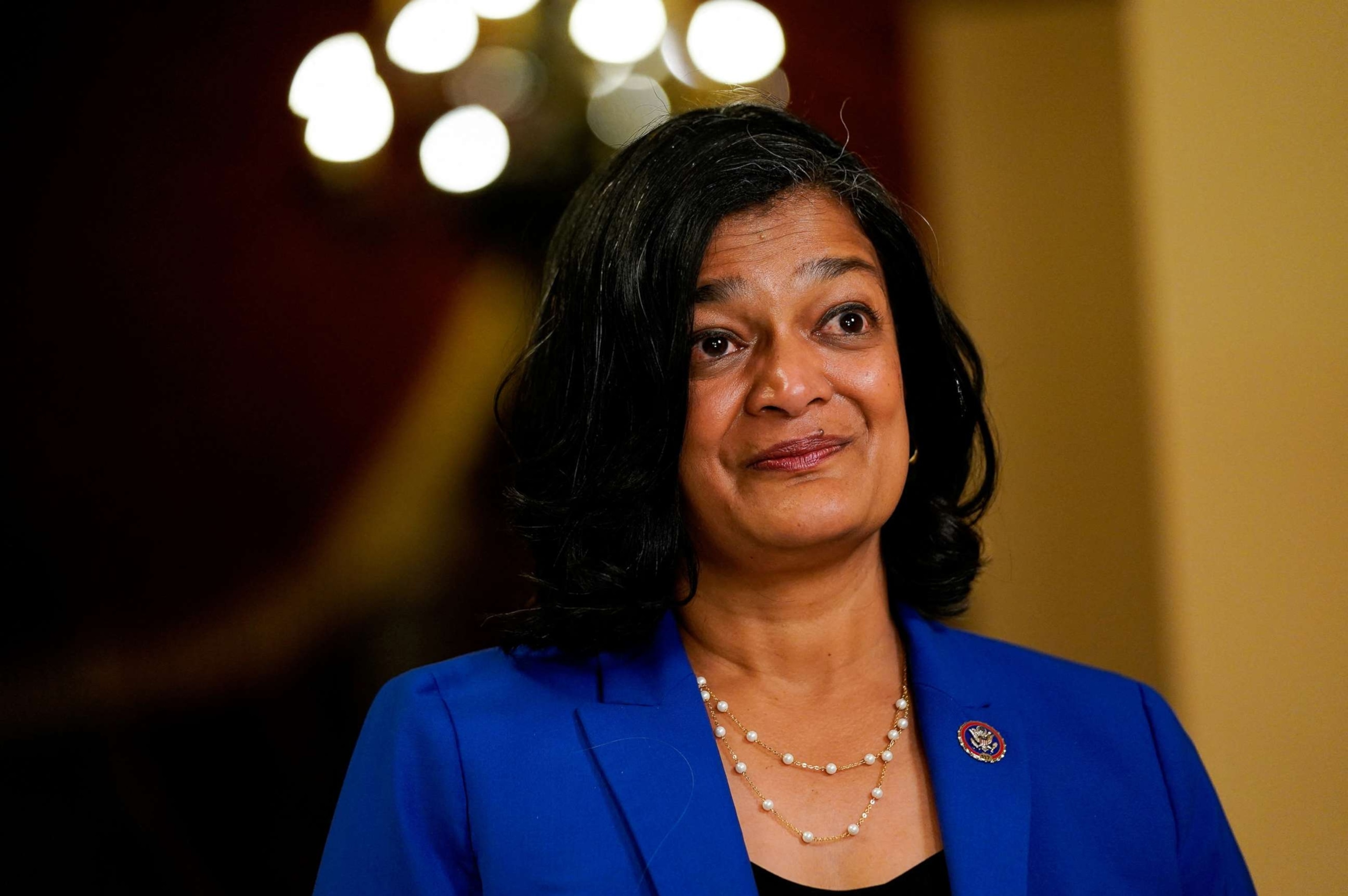 PHOTO: In this Nov. 4, 2021, file photo, Rep. Pramia Jayapal participates in a television interview at the U.S. Capitol in Washington, D.C.