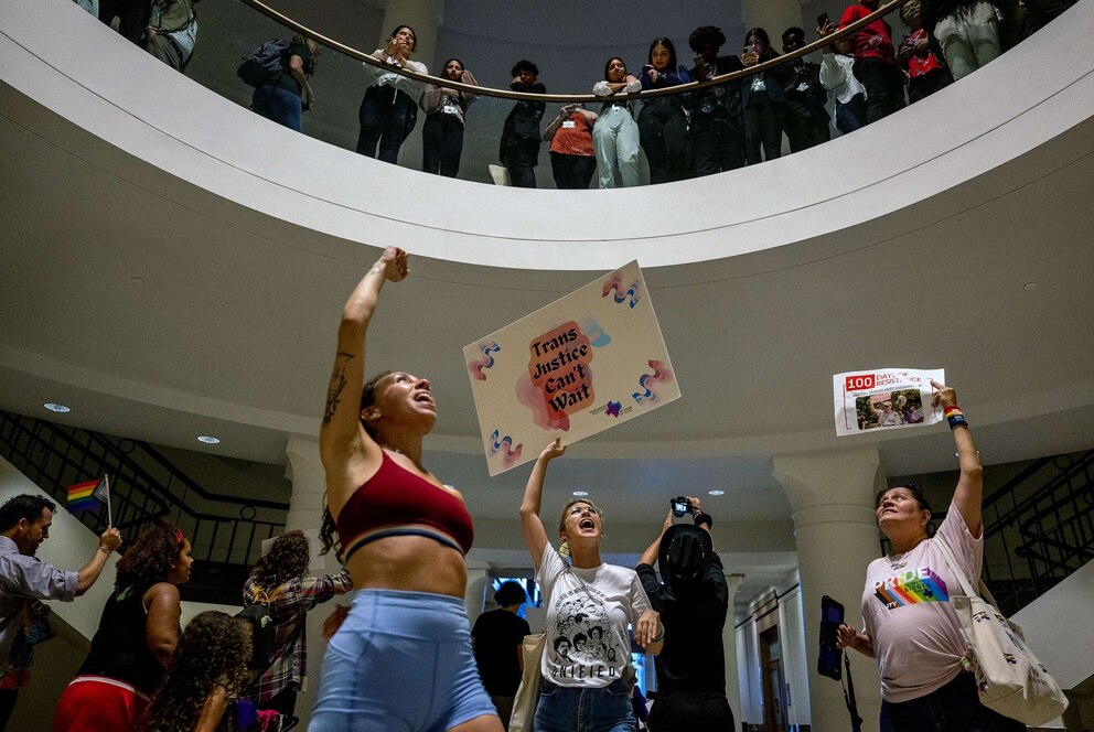 PHOTO: FILE - People chant and march through the Texas State Capitol, April 20, 2023 in Austin, Texas.