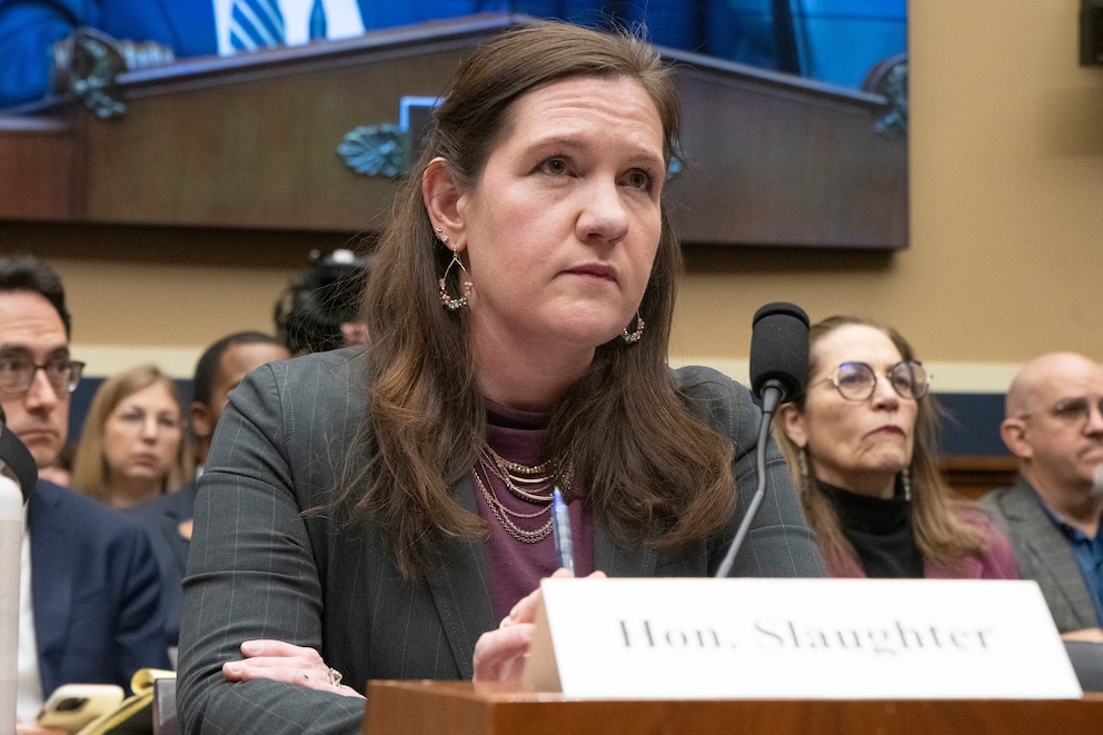 PHOTO: Rebecca Kelly Slaughter sits before the House Committee on Energy and Commerce Subcommittee on Commerce, Manufacturing, and Trade hearing entitled "The World Wild Web: Examining Harms Online," March 26, 2025. 