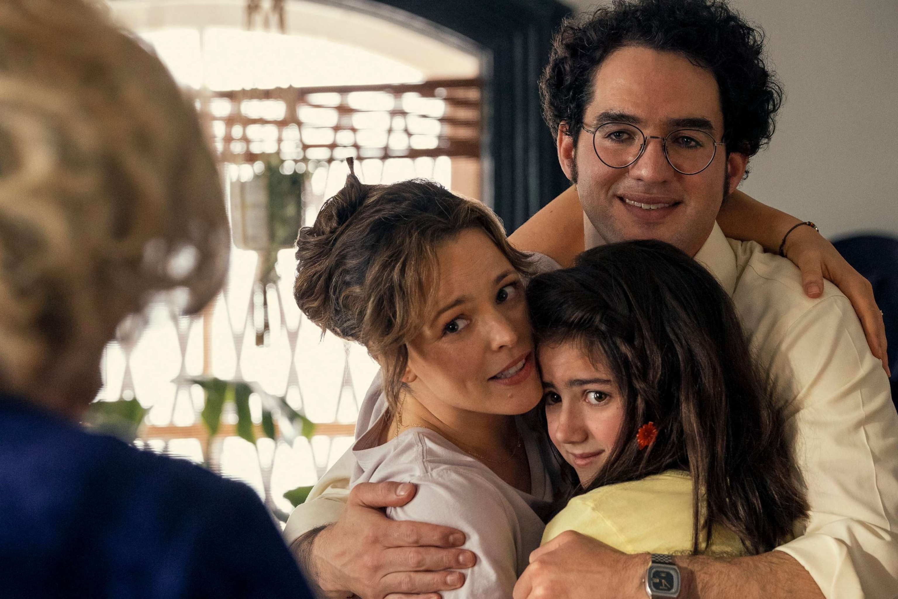 PHOTO: Rachel McAdams as Barbara Simon, Abby Ryder Fortson as Margaret Simon, and Benny Safdie as Herb Simon in a scene from the movie, "Are You There God? It's Me, Margaret."