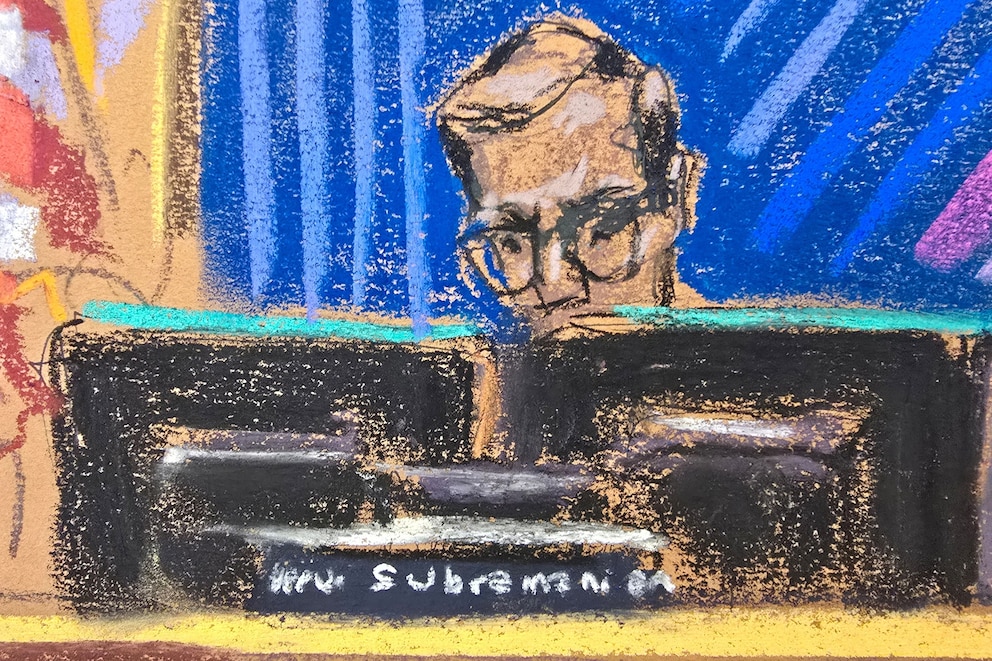 PHOTO: District Judge Arun Subramanian presides as Joseph Cerciello, a special agent for Homeland Security Investigations, is questioned by defense lawyer Teny Geragos during Sean "Diddy" Combs' sex trafficking trial in New York City, June 24, 2025.
