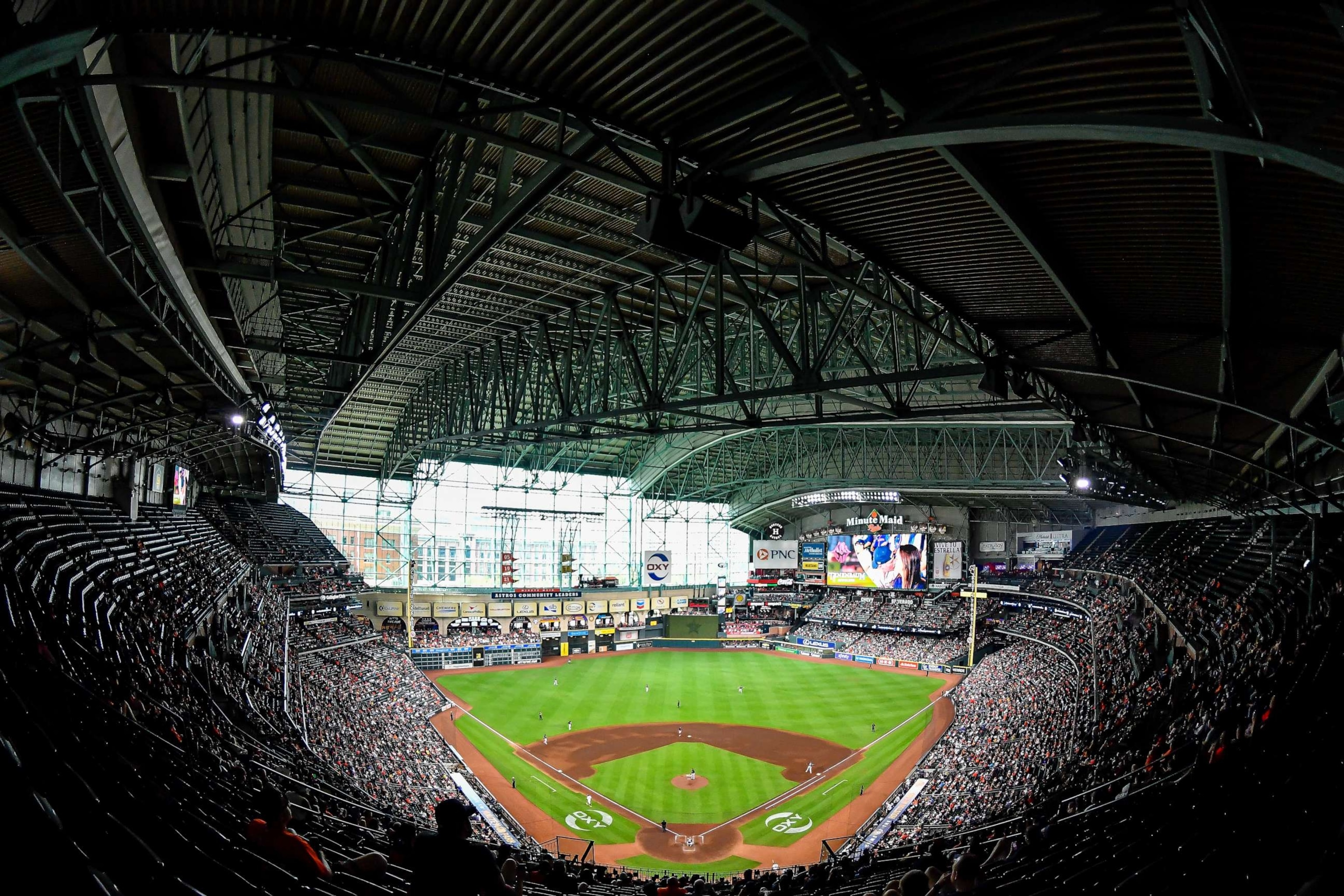 PHOTO: Minute Maid Park during a baseball game between the Houston Astros and Boston Red Sox, Aug. 24, 2023 in Houston, Texas.