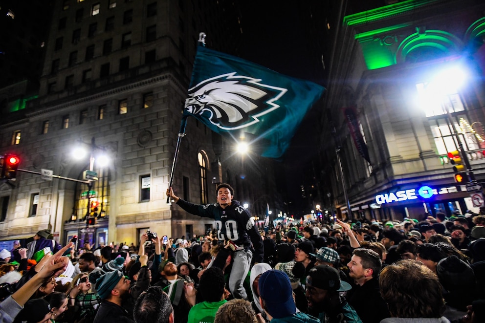 PHOTO: Philadelphia Eagles fans celebrate the win over the Kansas City Chiefs on  Super Bowl LIX against the Kansas City Chiefs, Feb. 9, 2025 in Philadelphia.