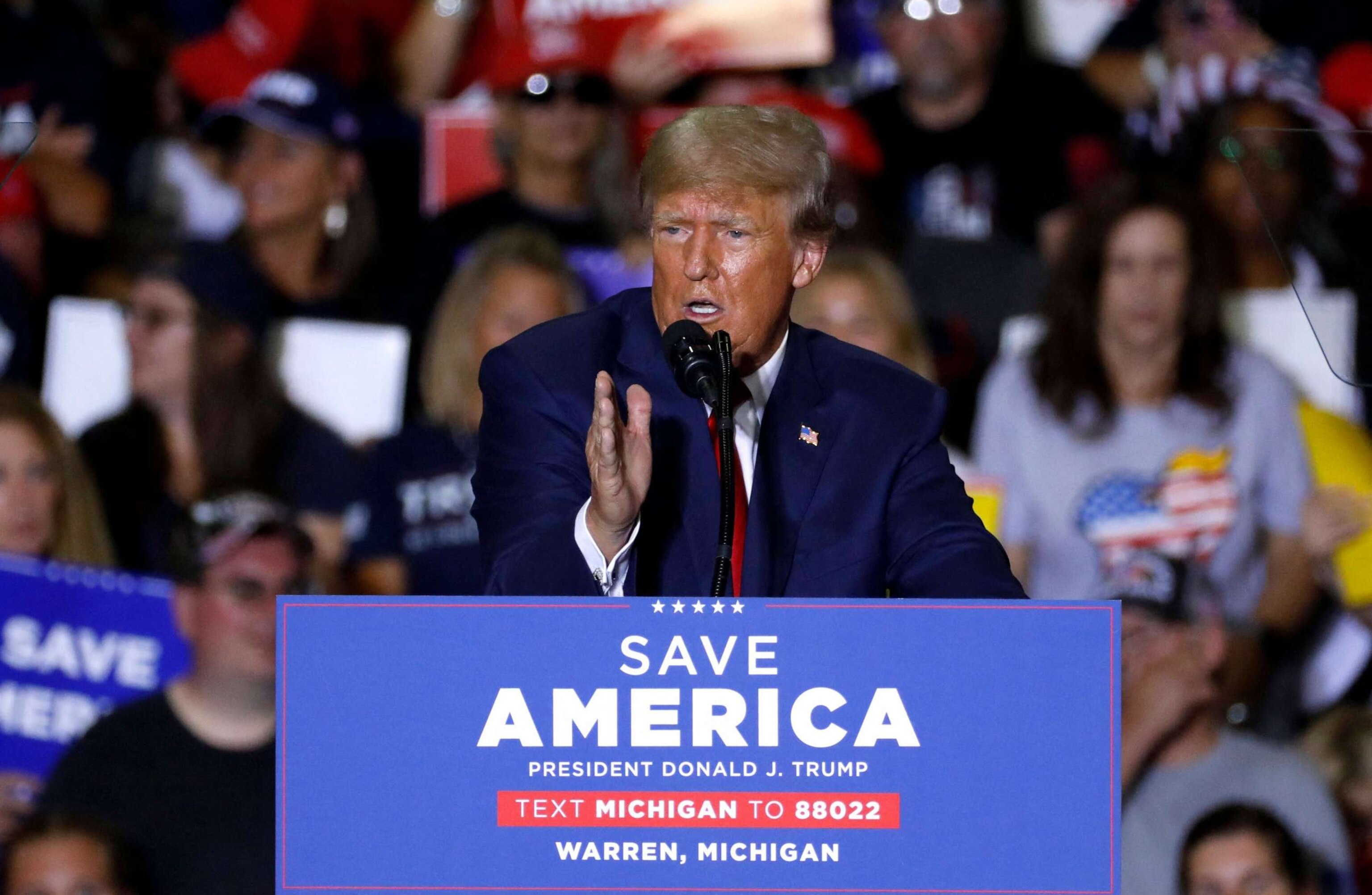 PHOTO: Former President Donald Trump speaks during a Save America rally in Warren, Michigan, Oct. 1, 2022.