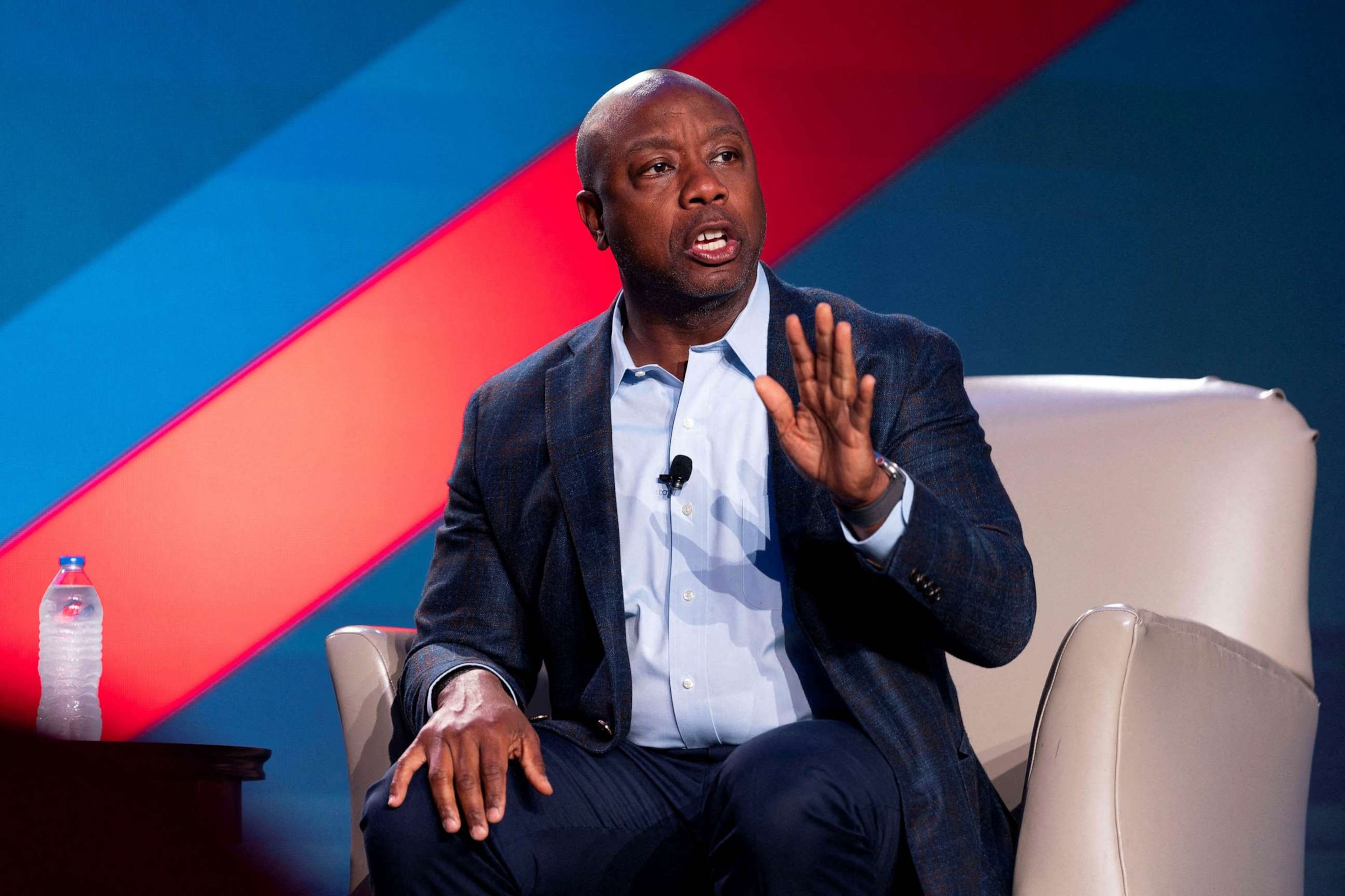 PHOTO: FILE - Senator and Republican presidential candidate Tim Scott speaks in Atlanta, Aug. 18, 2023.