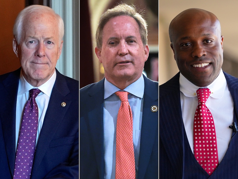 PHOTO: Sen. John Cornyn arrives for a press conference, Feb. 10, 2026. | Texas Attorney General Ken Paxton arrives for the State of the Union address on Feb. 24, 2026, in Washington. | Rep. Wesley Hunt arrives at an event, Feb. 16, 2026, in Dallas.
