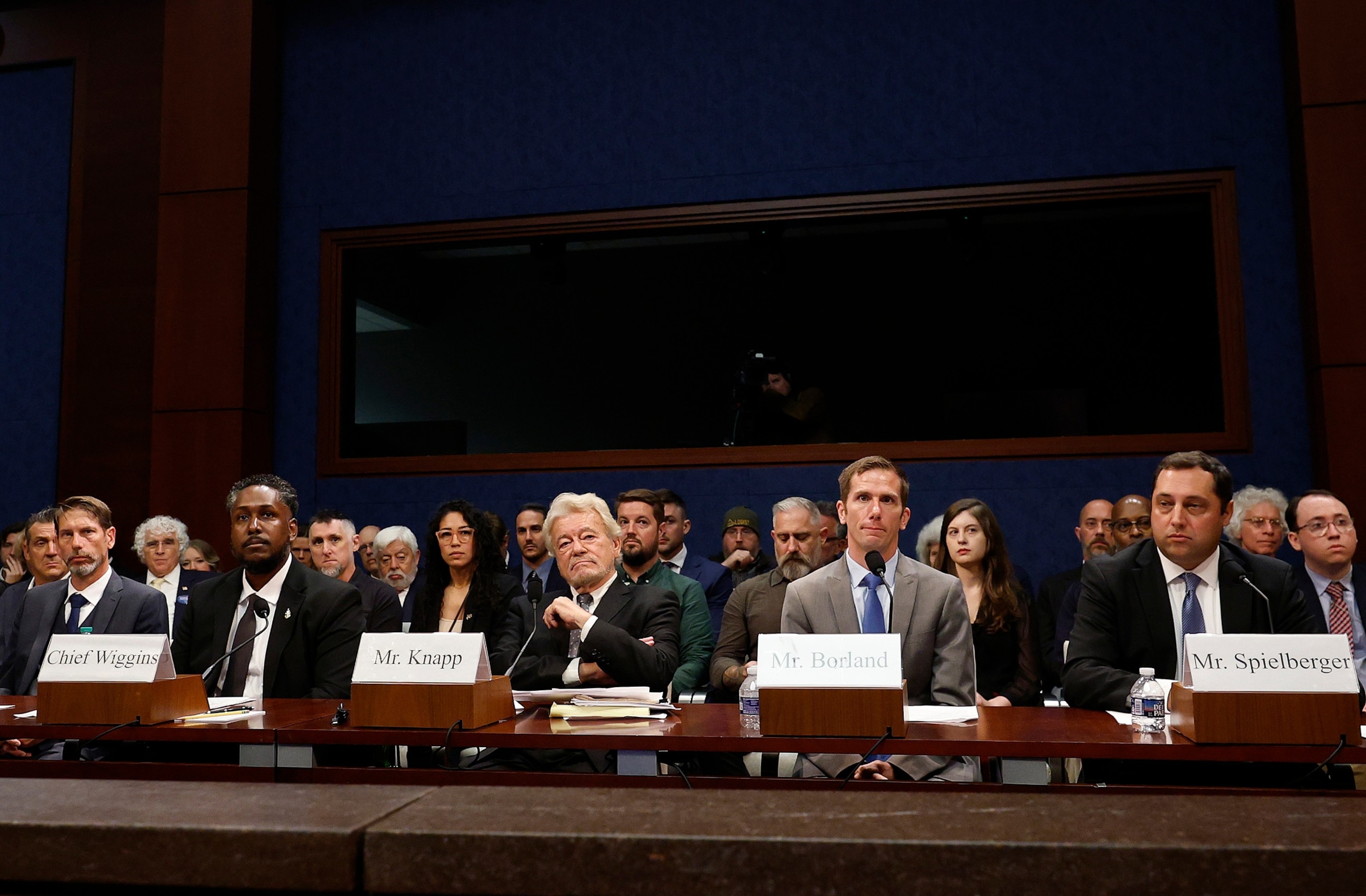 PHOTO: Unidentified Aerial Phenomena (UAP) witnesses testify before the House Oversight Committee's Task Force on the Declassification of Federal Secrets at the Capitol, Sept. 9, 2025.