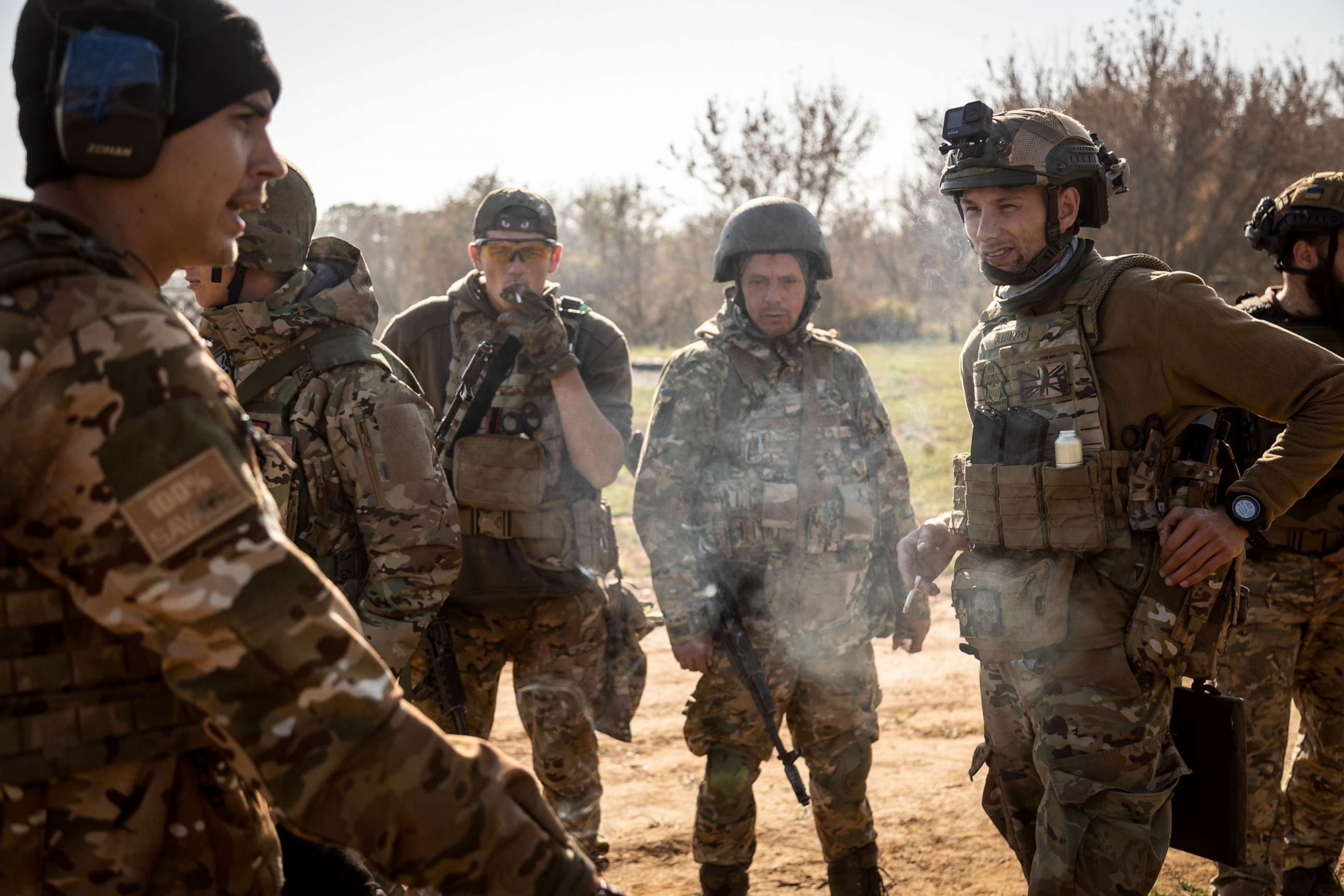 PHOTO: Ukrainian servicemen from the 'Donbas' battalion take a break during military training at a position near the frontline, Donetsk region, eastern Ukraine, Oct. 16, 2023, amid the Russian invasion.