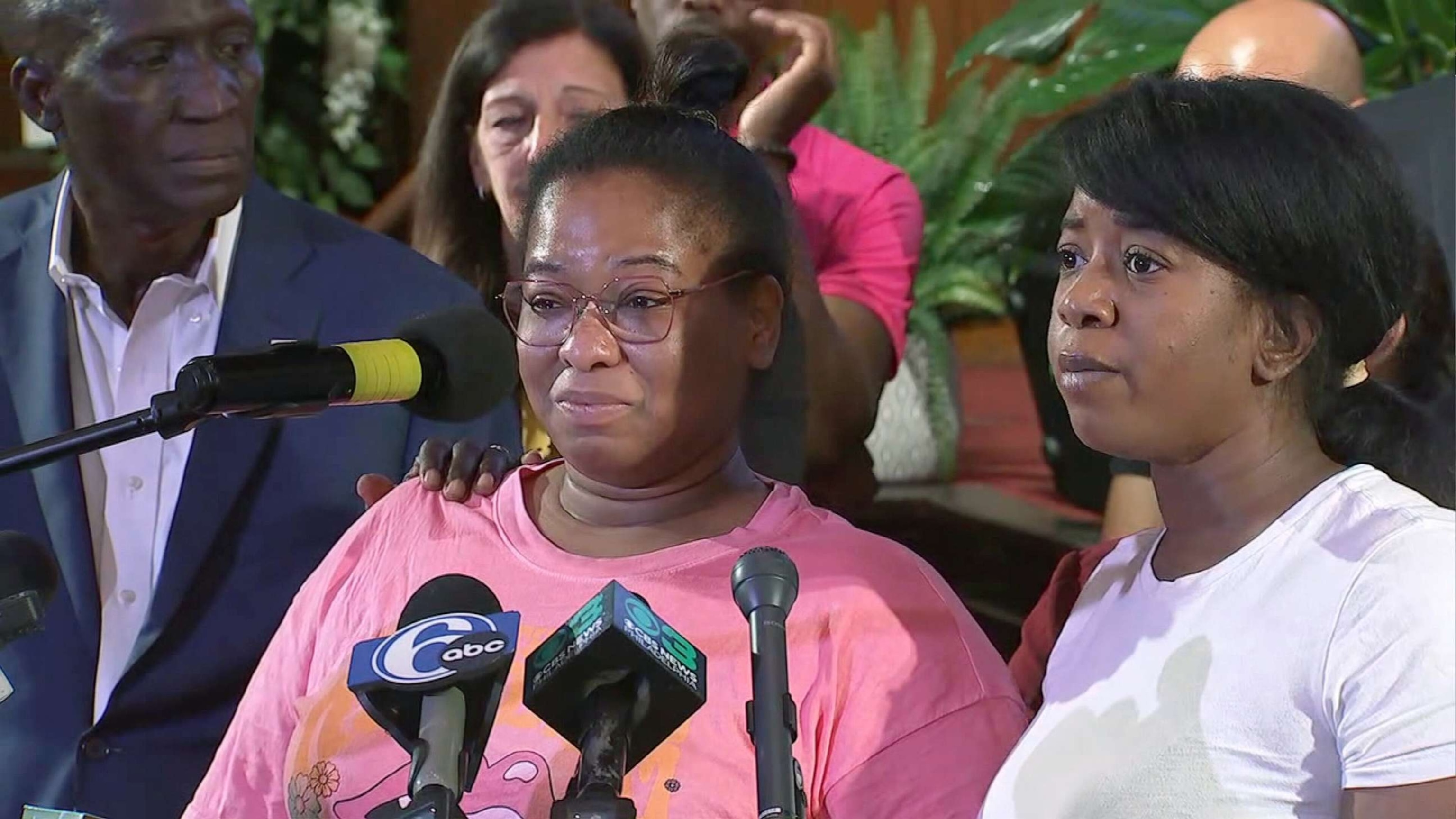 PHOTO: Family members of Joseph Wamah, Jr., killed in a mass shooting on eve of the July 4th holiday, speak about him at a press conference in Philadelphia, July 5, 2023.