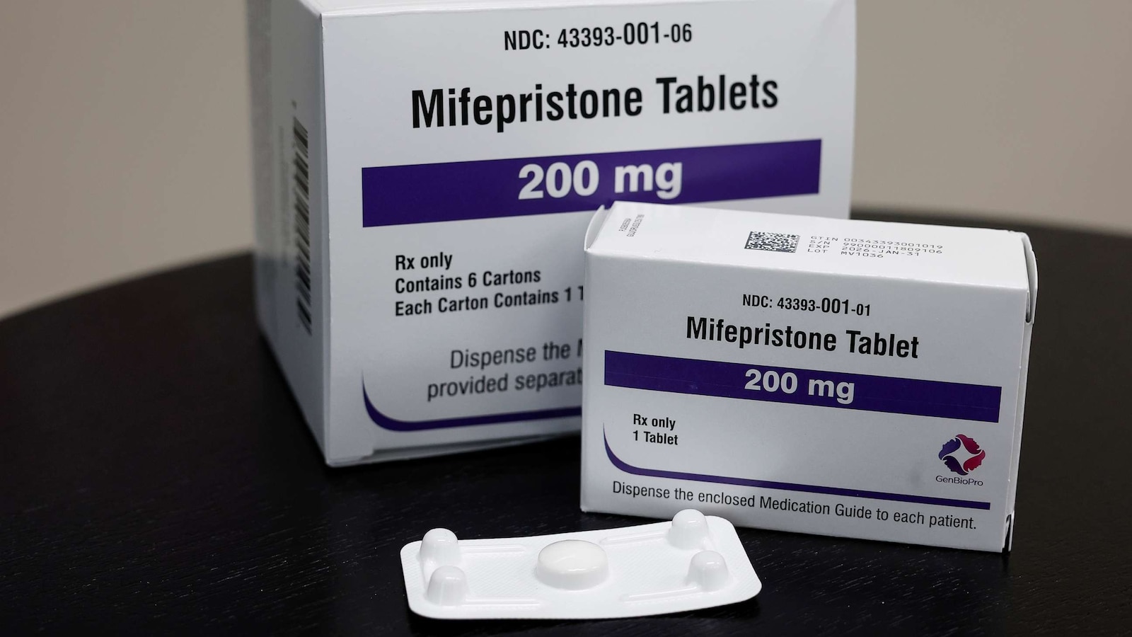In this April 13, 2023, file photo, packages of Mifepristone tablets are displayed at a family planning clinic in Rockville, Md.