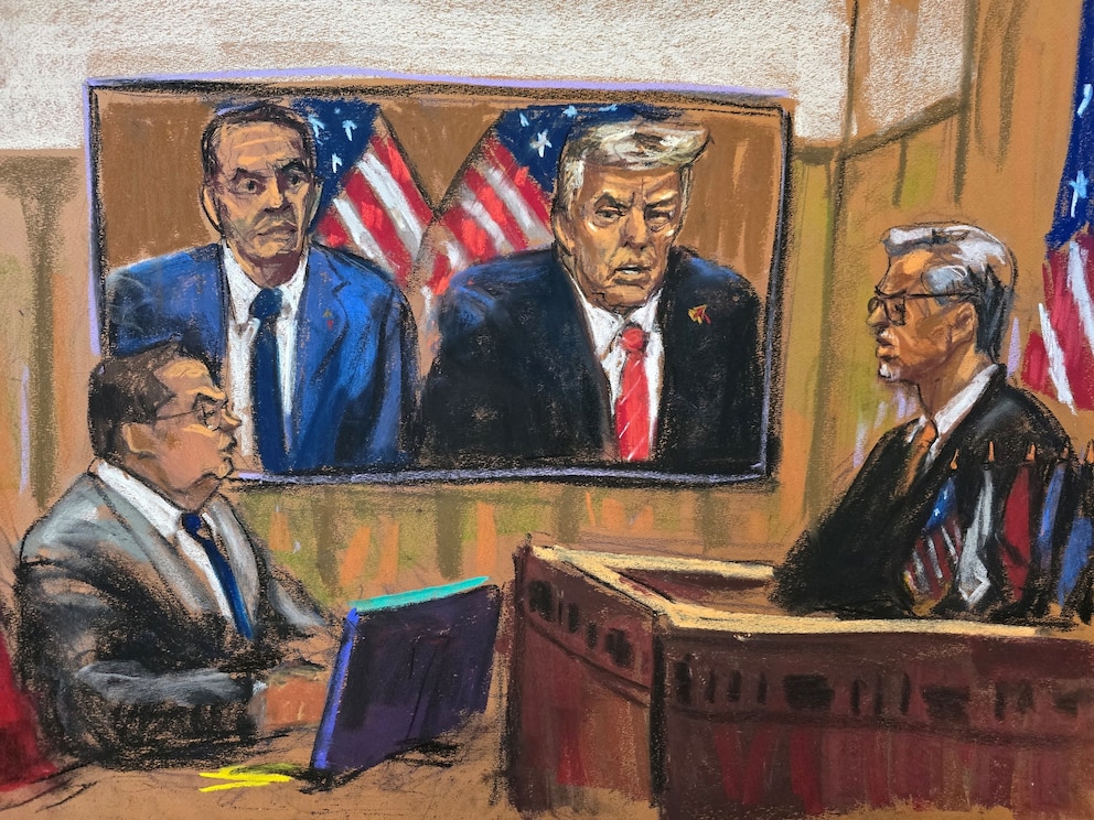 PHOTO: New York State Judge Juan Merchan sentences President-elect Donald Trump as he appears remotely alongside his lawyer Todd Blanche for a sentencing hearing at New York Criminal Court in New York City, Jan. 10, 2025.