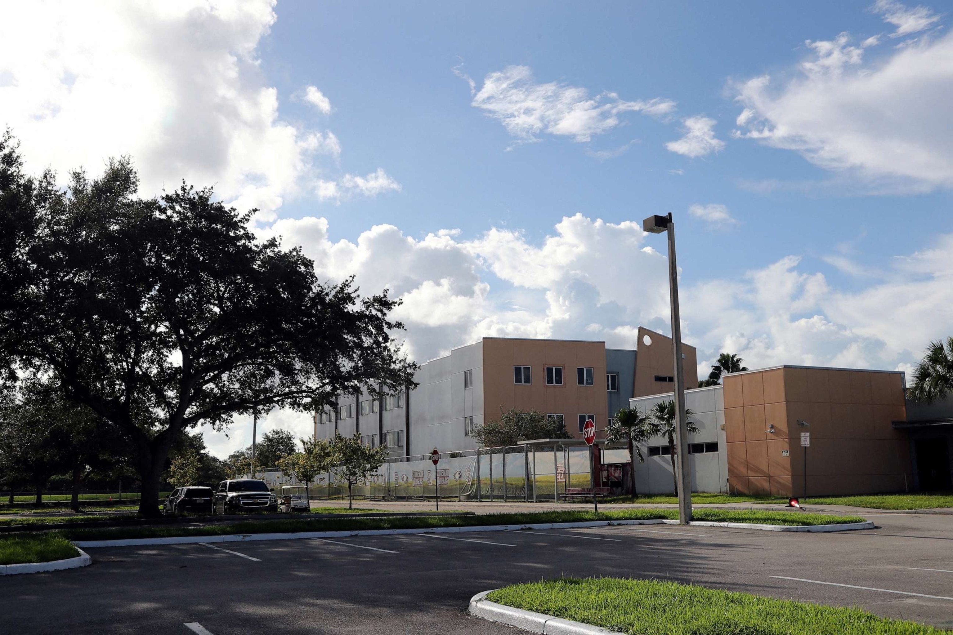 PHOTO: The "1200 building" at Marjory Stoneman Douglas High School, the crime scene where the 2018 shootings took place, is seen in Parkland, Florida, August 4, 2022.