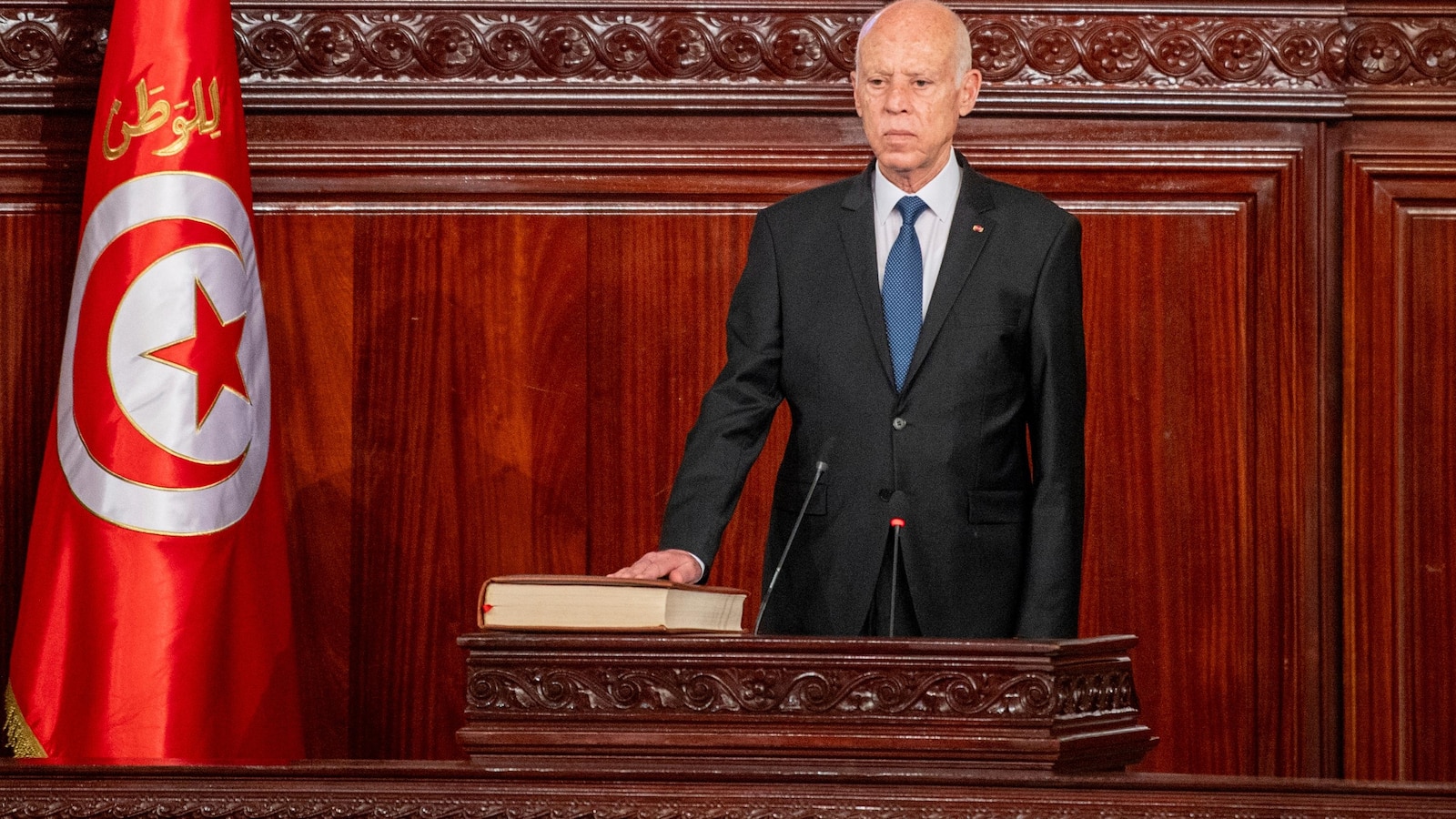 Tunisians protest against President Kais Saied`s authoritarian rule on July 25 anniversary