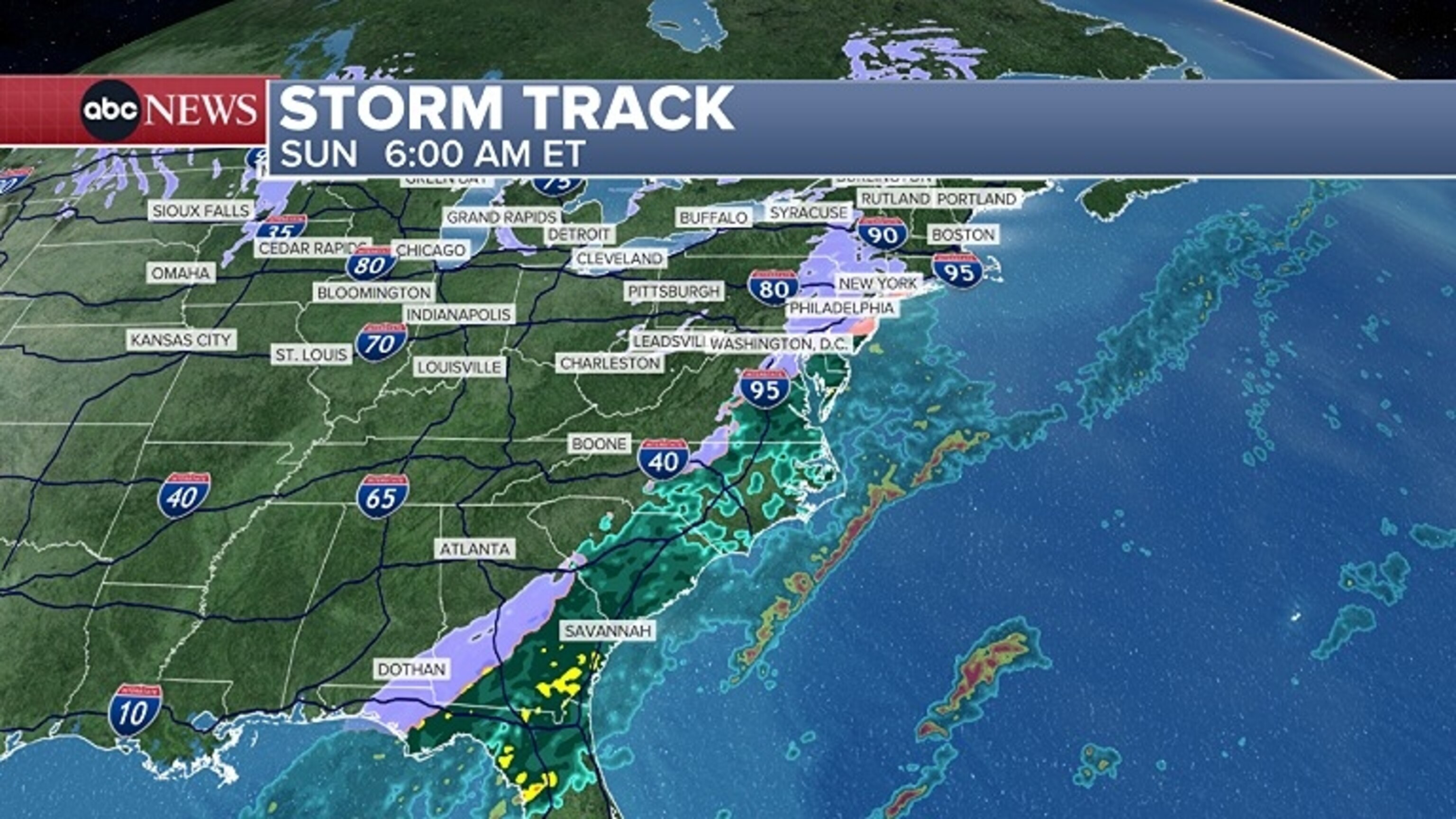 PHOTO: The next storm system, which will be a coastal storm that forms off the Southeast coast early Sunday, will slide up the East Coast for Sunday.