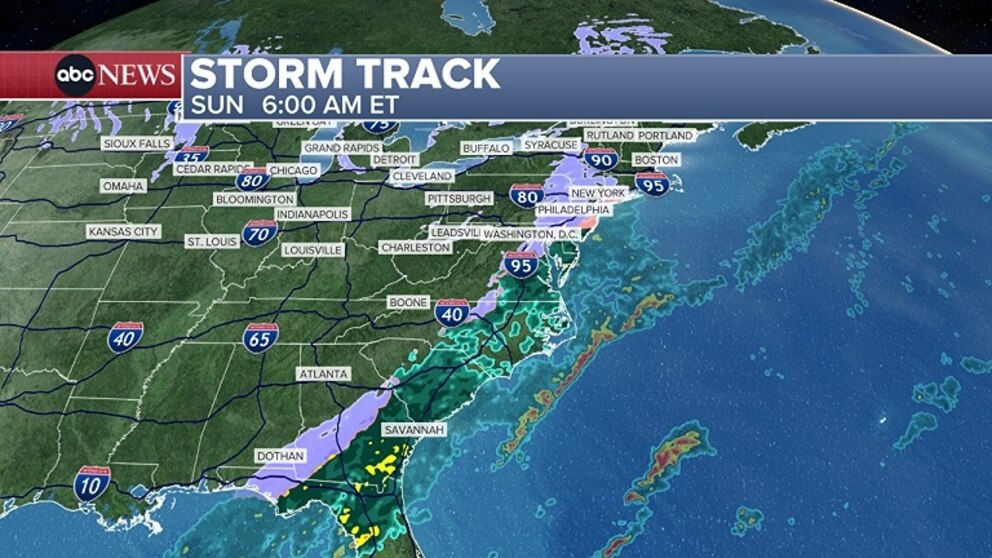 PHOTO: The next storm system, which will be a coastal storm that forms off the Southeast coast early Sunday, will slide up the East Coast for Sunday.