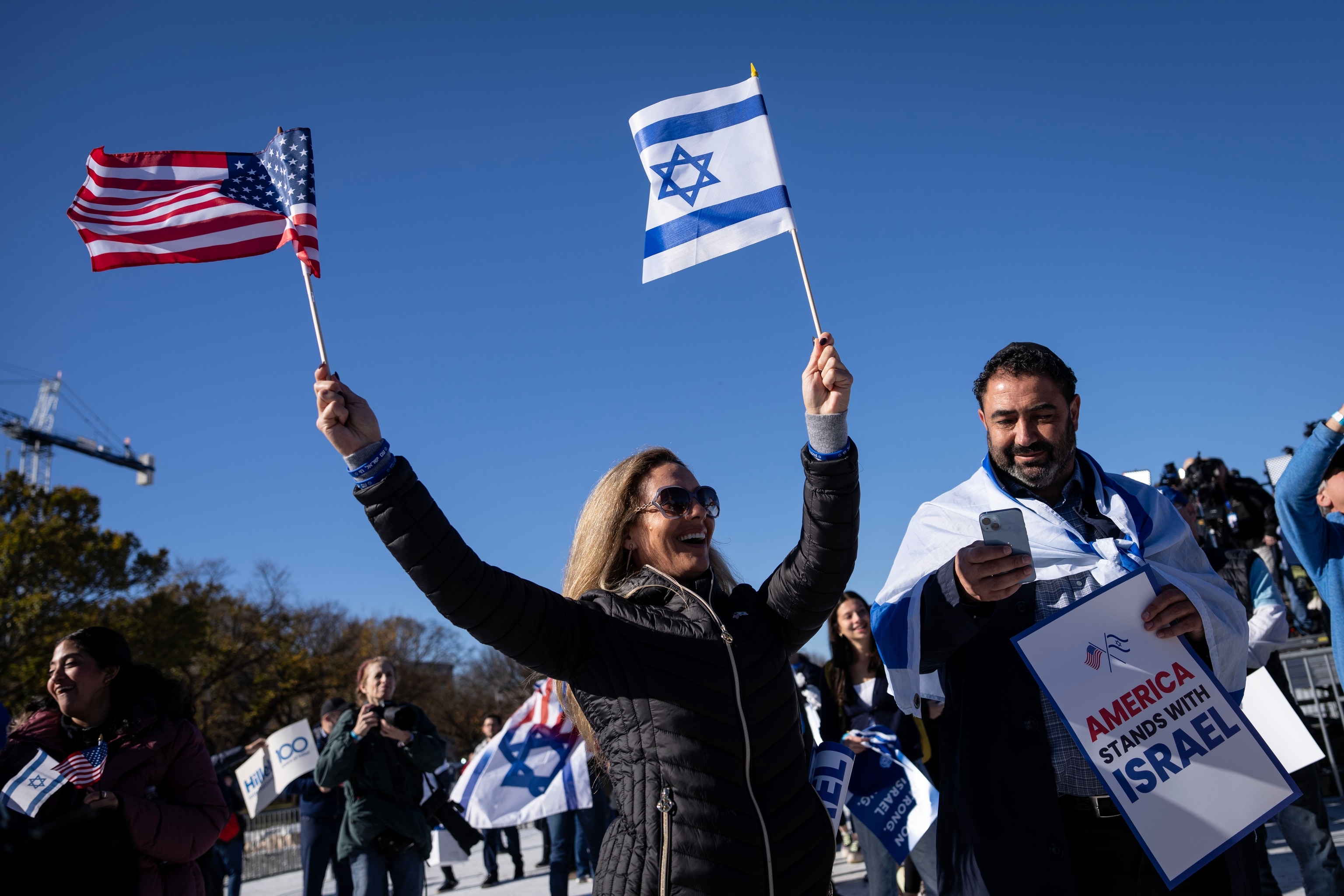 PHOTO: People arrive for the March for Israel on the National Mall November 14, 2023 in Washington, DC. 