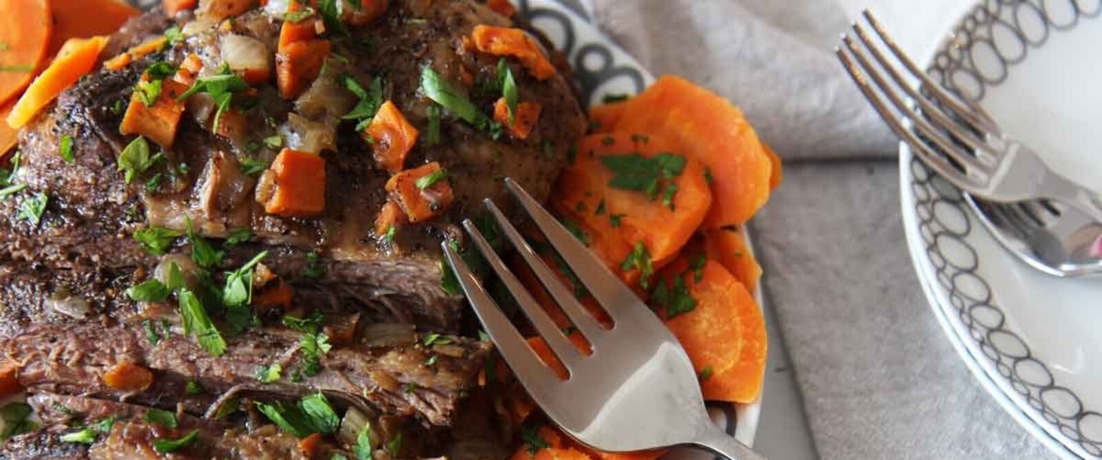 A brisket from Jason Goldstein plated for Passover.