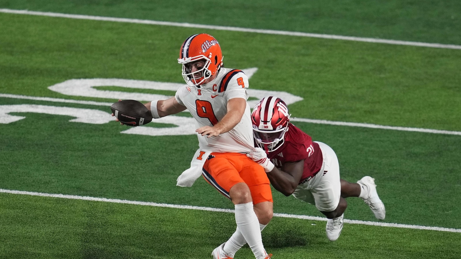 No. 19 Indiana takes control quickly and overwhelms No. 9 Illinois in 63-10 victory