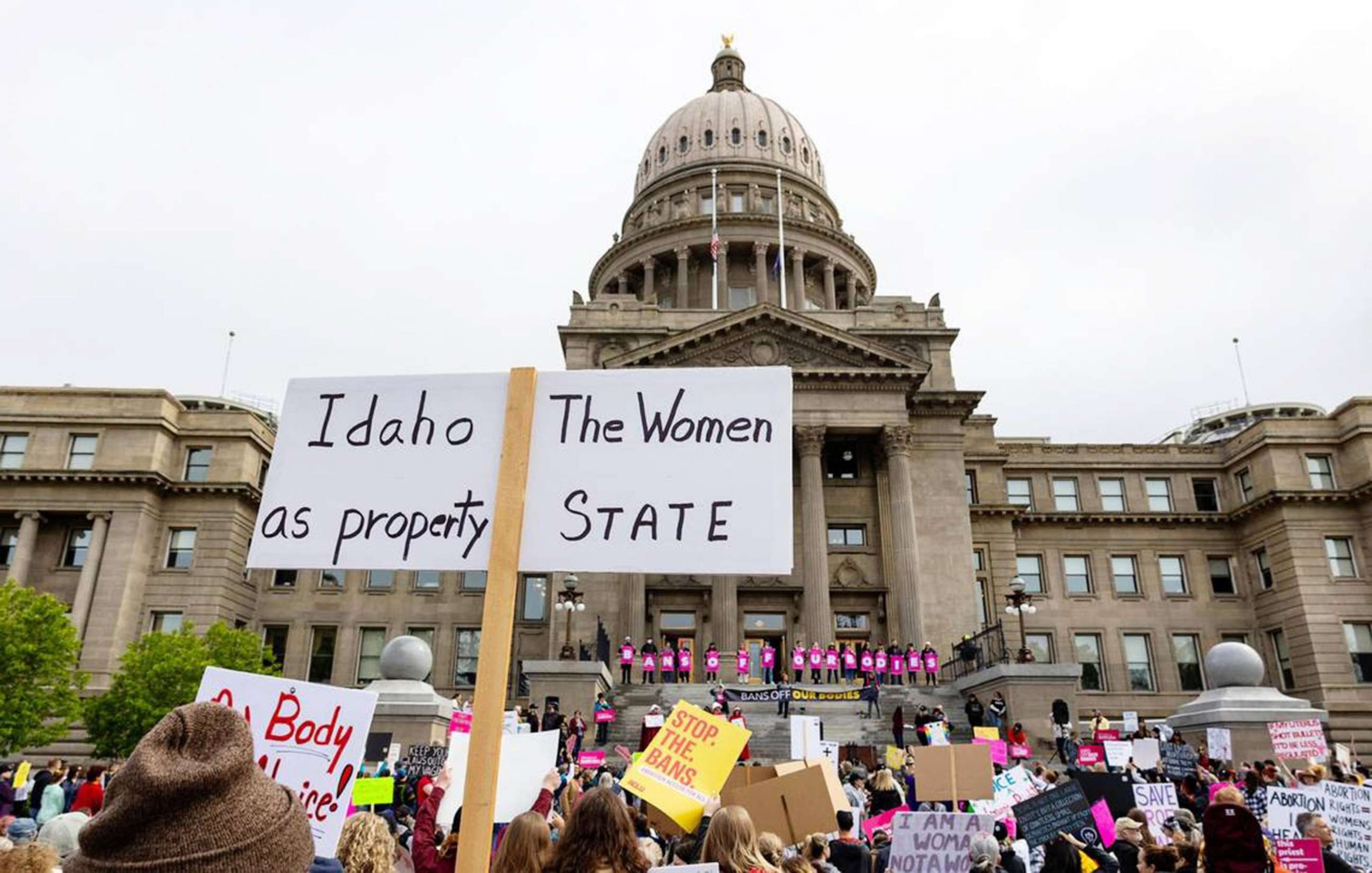 PHOTO: Demonstrators attend an abortion rights rally outside the Idaho State Capitol in Boise, Ida. on May 14, 2022.