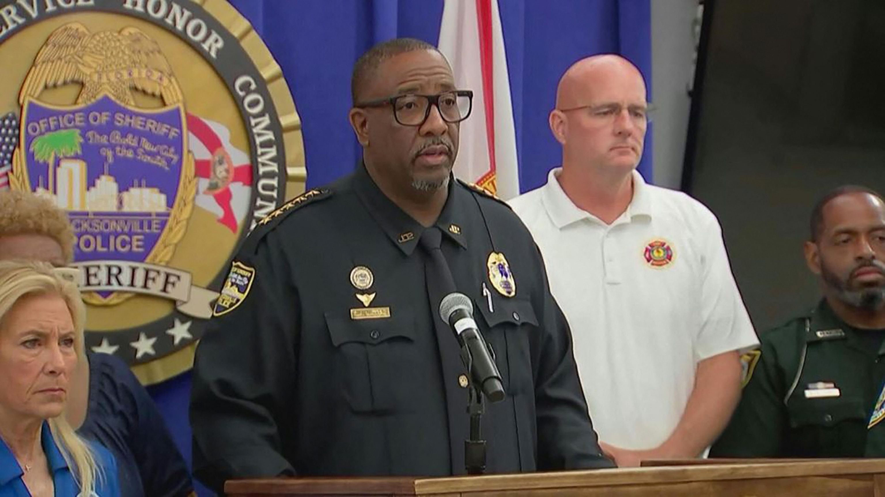 PHOTO: This video grab shows Jacksonville Sheriff TK Waters speaking during a news conference about the gunman in Jacksonville, Fla., Aug 26, 2023.