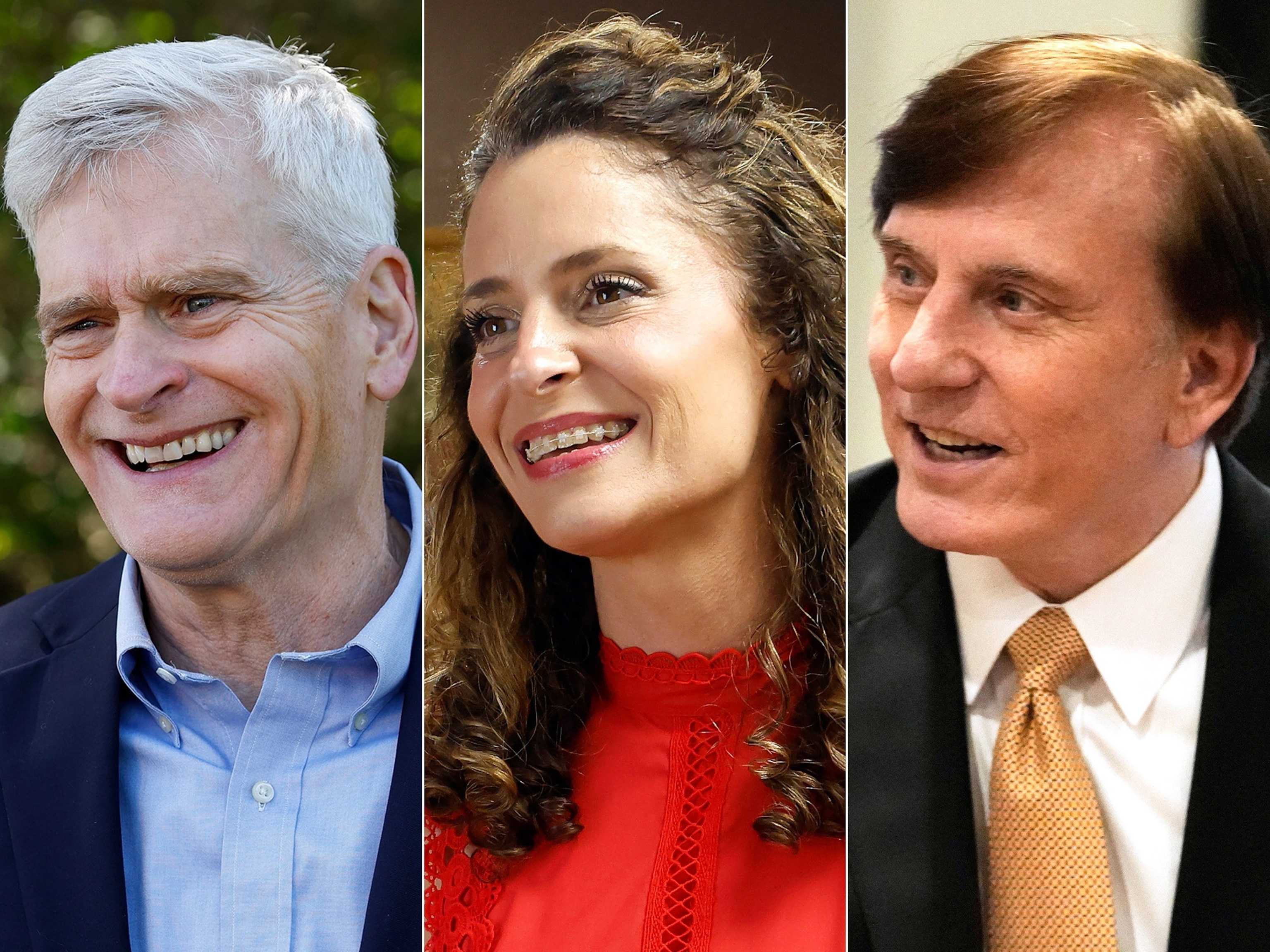 PHOTO:  Sen. Bill Cassidy speaks on May 2, 2026, in Baton Rouge, La. | Rep. Julia Letlow speaks during a campaign event on May 6, 2026, in Franklinton, La. | Louisiana treasurer John Fleming greets supporters in Baton Rouge, La., May 12, 2026. 