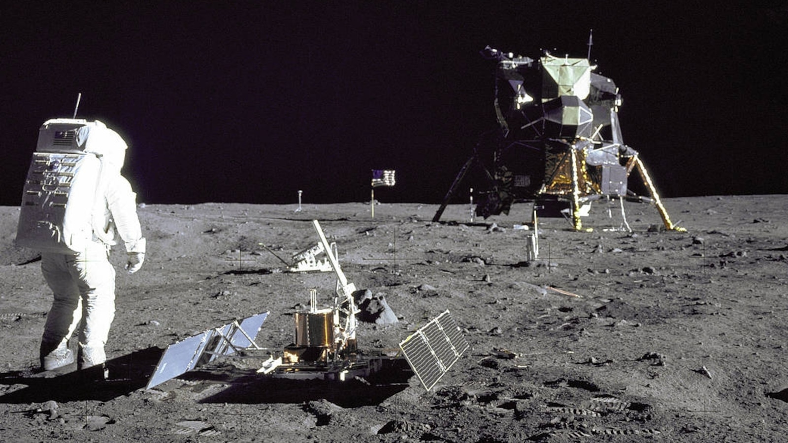 Far above the Earth, NASA's Apollo lunar lander put astronauts on the moon