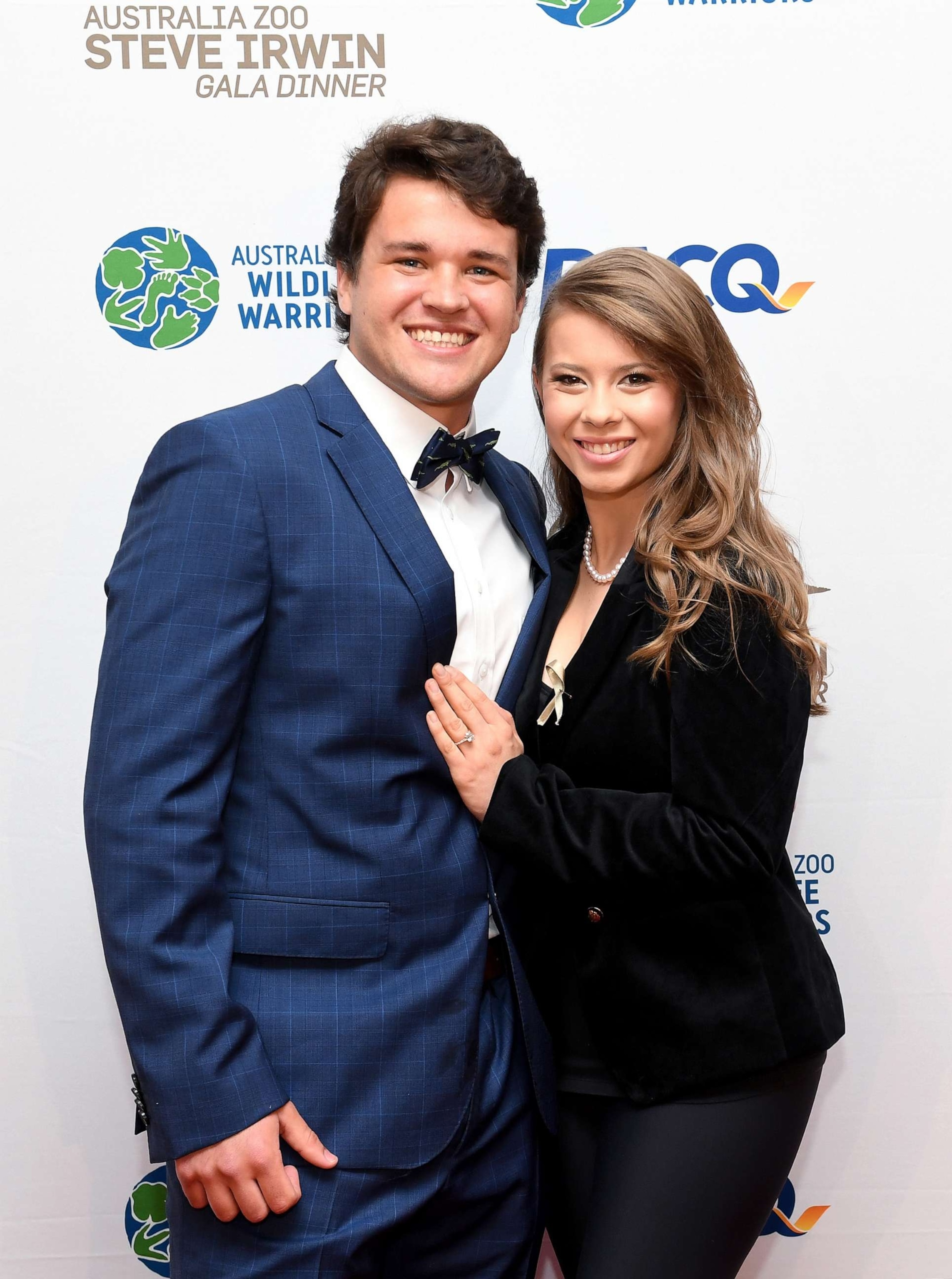 PHOTO: In this Nov. 9, 2019, file photo, Bindi Irwin poses for a photo with fiance Chandler Powell at the annual Steve Irwin Gala Dinner in Brisbane, Australia.