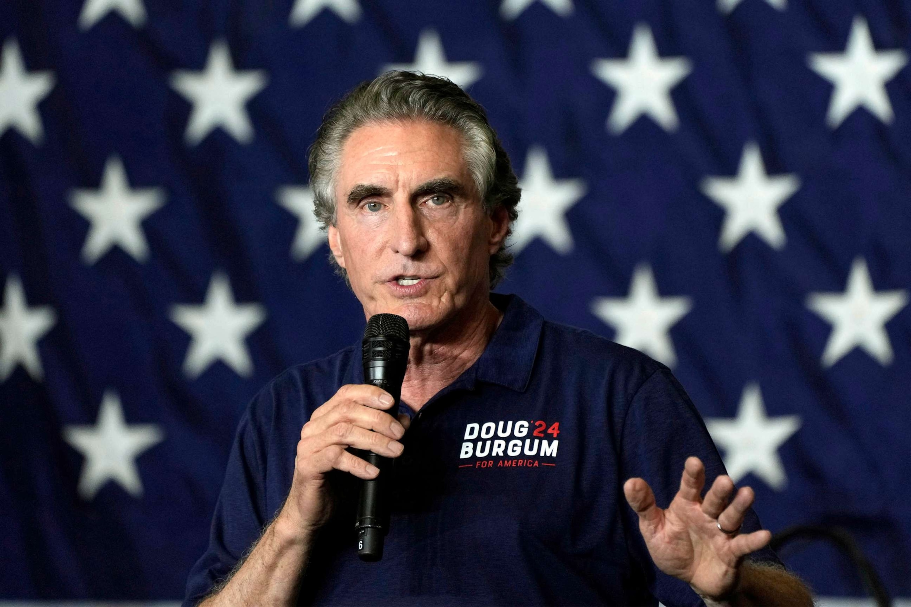 PHOTO: FILE - Republican presidential candidate North Dakota Gov. Doug Burgum speaks during a fundraising event for U.S. Rep. Ashley Hinson, Aug. 6, 2023, in Cedar Rapids, Iowa.