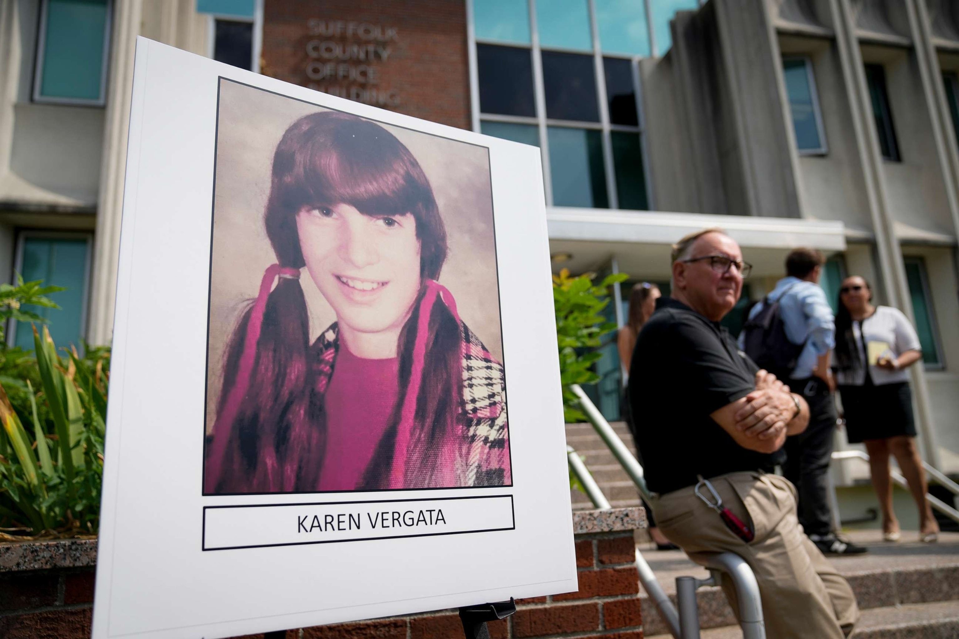 PHOTO: Suffolk County District Attorney holds news conference to announce the identity of a victim investigators had called the &quot;Jane Doe No. 7,&quot; as Karen Vergata, pictured at left, Aug. 4, 2023, in Hauppauge, N.Y.