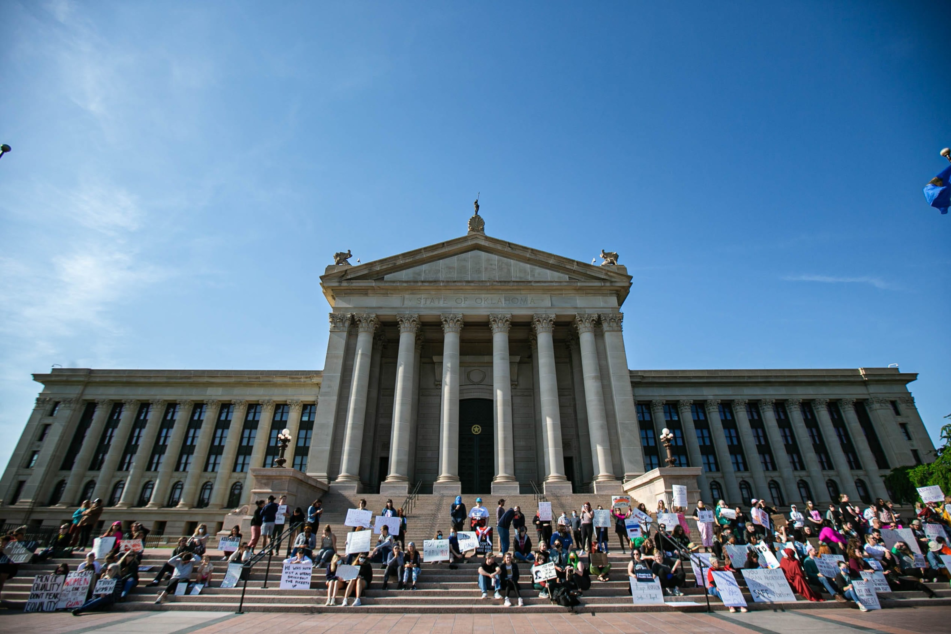 PHOTO: DIn this May 3, 2022, file photo, demonstrators gather at the Oklahoma State Capitol to protest as the U.S. Supreme Court appears poised to overturn longstanding abortion protections and the Oklahoma governor signs a Texas-style abortion ban.