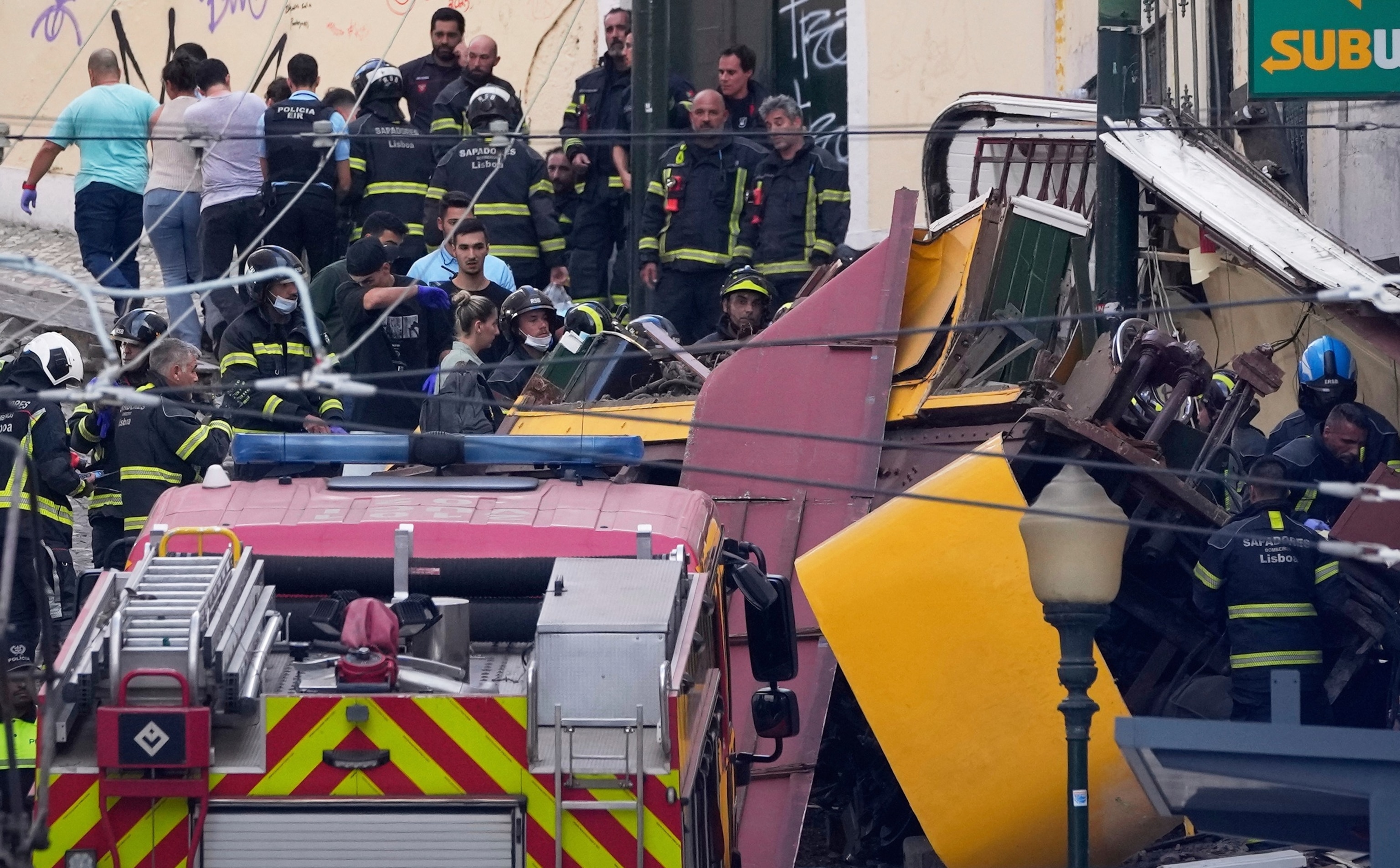 APTOPIX Portugal Streetcar Derailed
