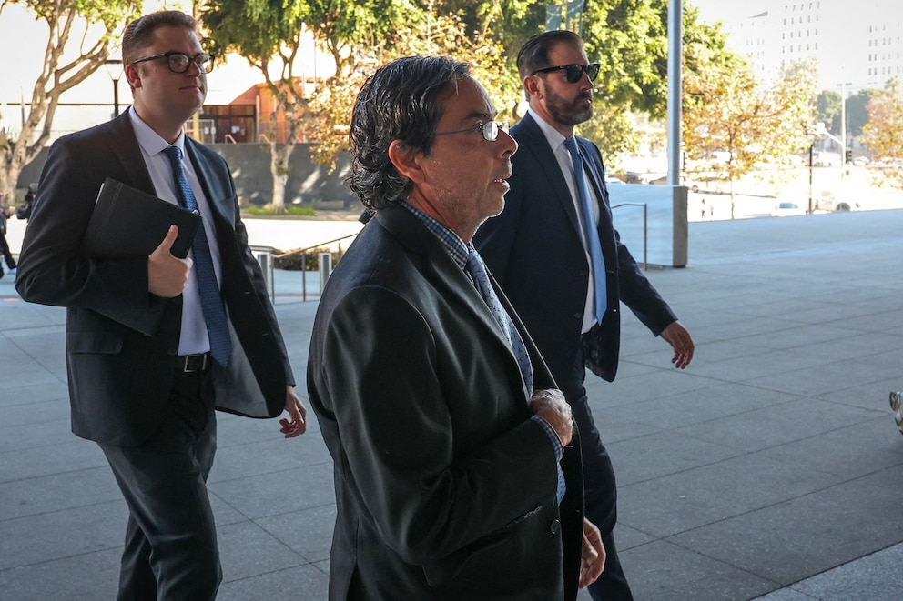 PHOTO: Former medical doctor Mark Chavez and his attorney Matthew Binninger (R) arrive for his sentencing on charges of conspiracy to distribute ketamine connected to the overdose death of actor Matthew Perry, in Los Angeles, on Dec. 16, 2025.