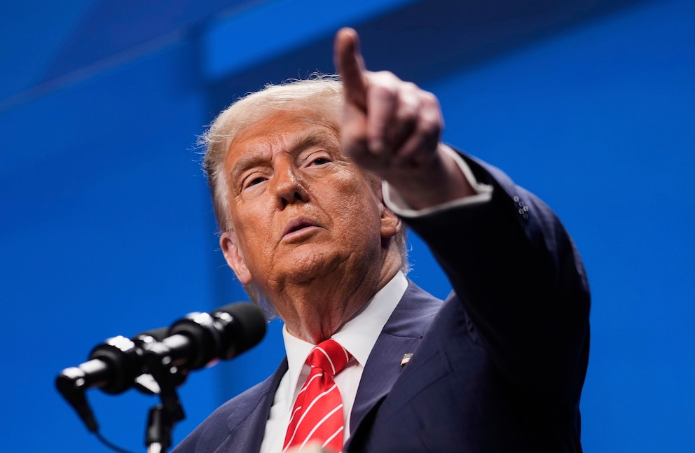 PHOTO: President Donald Trump speaks during a media conference at the NATO summit in The Hague, Netherlands,  June 25, 2025. 