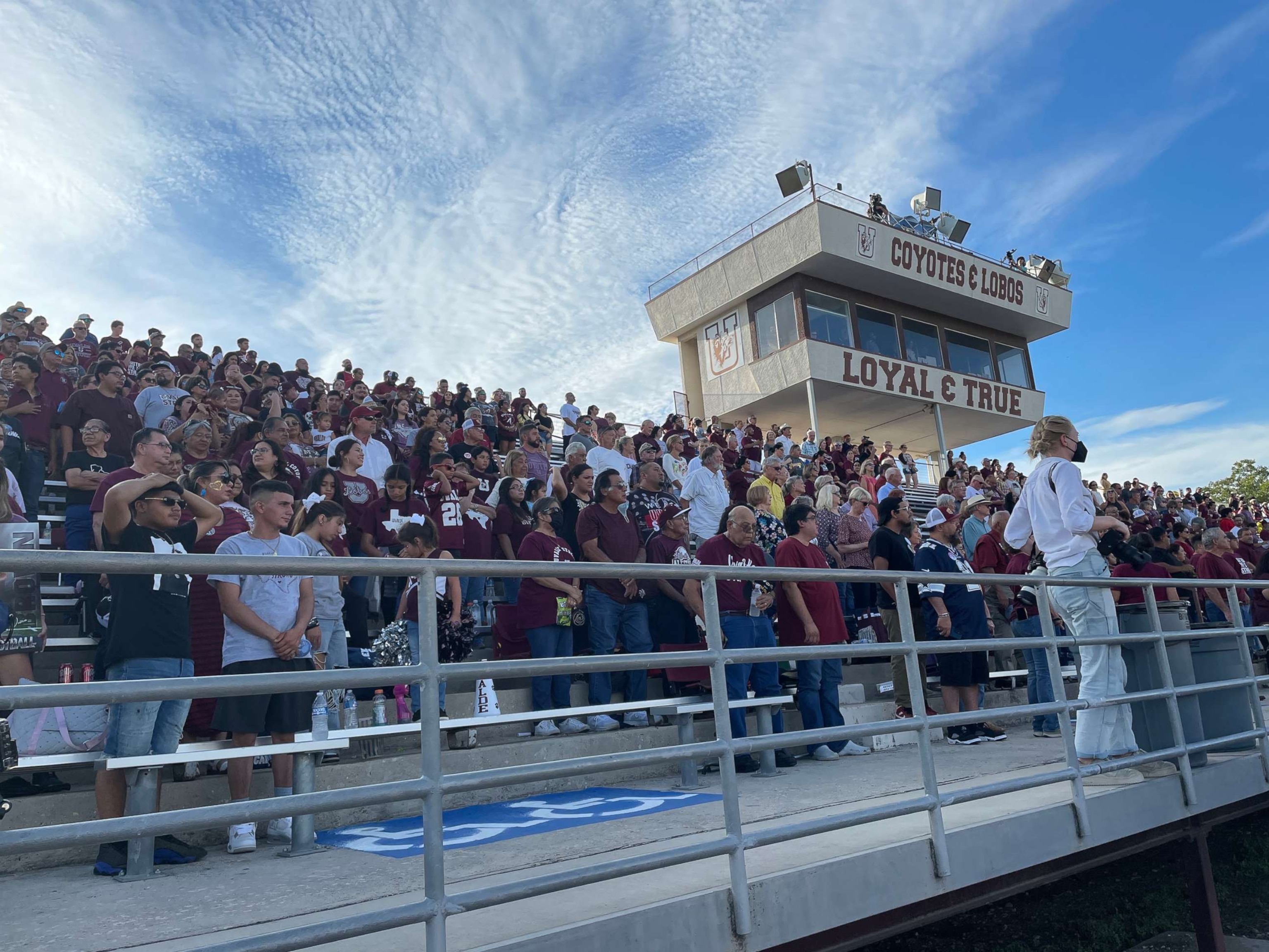 PHOTO: Fans gather to watch Uvalde High School football team play in their first home game, Sept. 2, 2022.