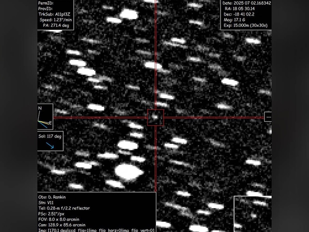 PHOTO: Interstellar object A11pI3Z captured, June 2, 2025, by David Rankin, engineer at the Catalina Sky Survey at the University of Arizona. 