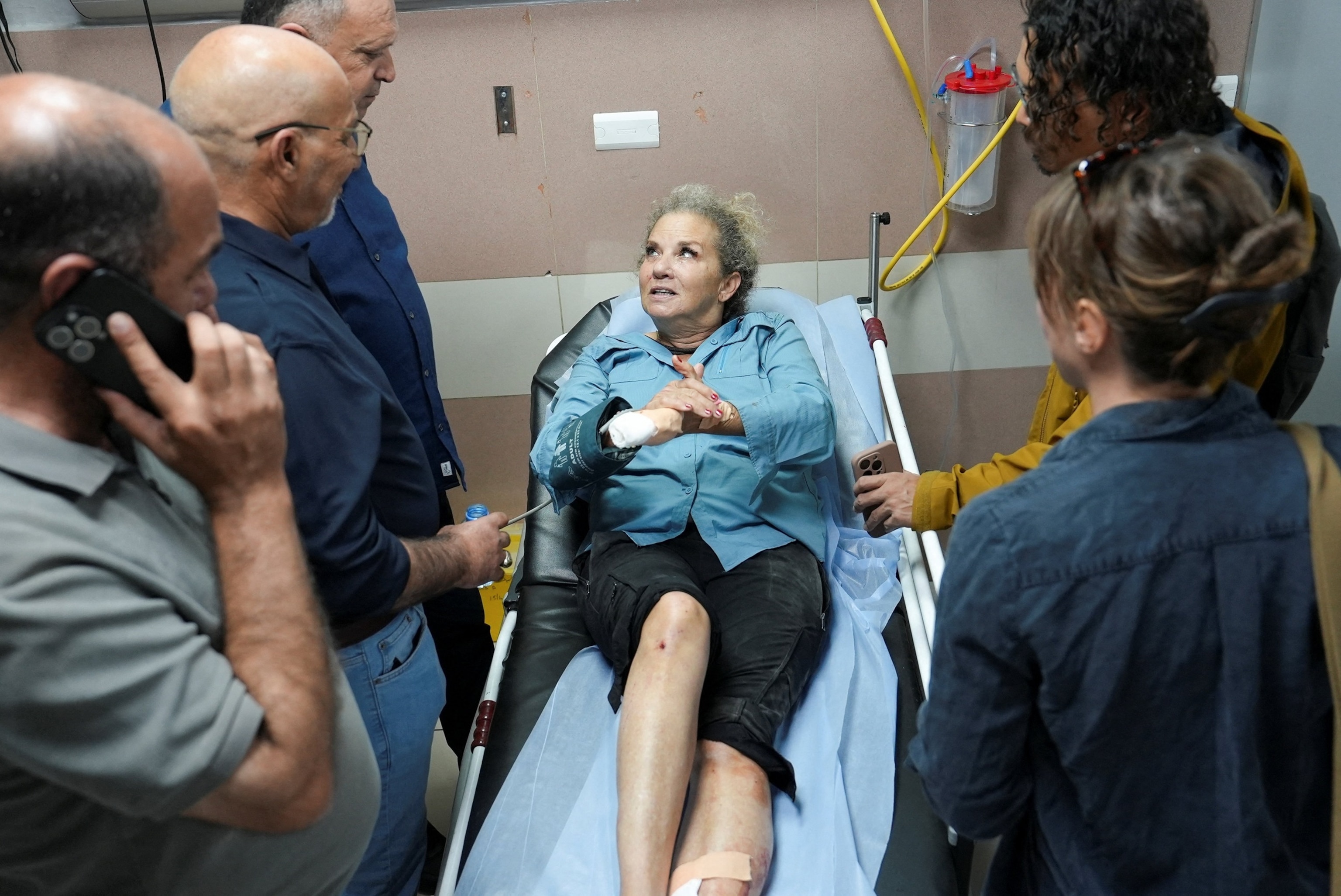 PHOTO: Heidi Levine, a photojournalist with the Washington Post, speaks at the hospital after sustaining multiple injuries during an attack by Israeli militant settlers on Palestinians harvesting olives, in Ramallah, West Bank, October 16, 2026.