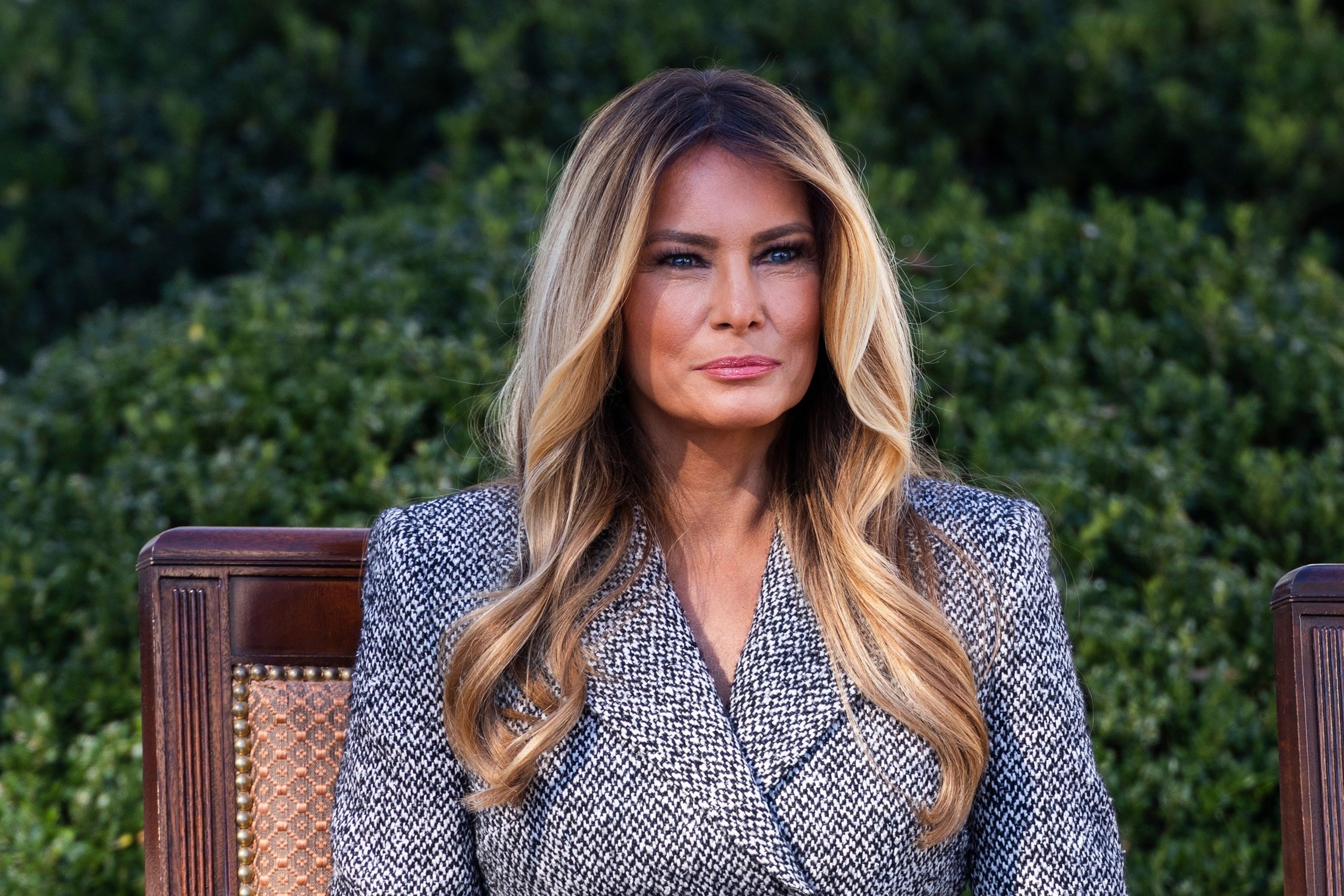 PHOTO: First Lady Melania Trump is shown in the Rose Garden of the White House in Washington, D.C., on Oct. 19, 2026.
