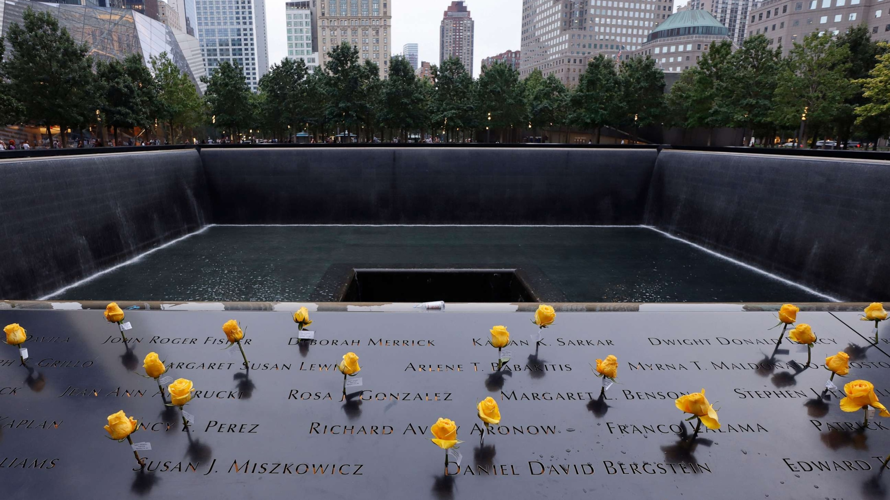 PHOTO: Roses stand on the National September 11 Memorial ahead of the 22nd anniversary of the 9/11 attacks, Sept. 7, 2023, in New York City.