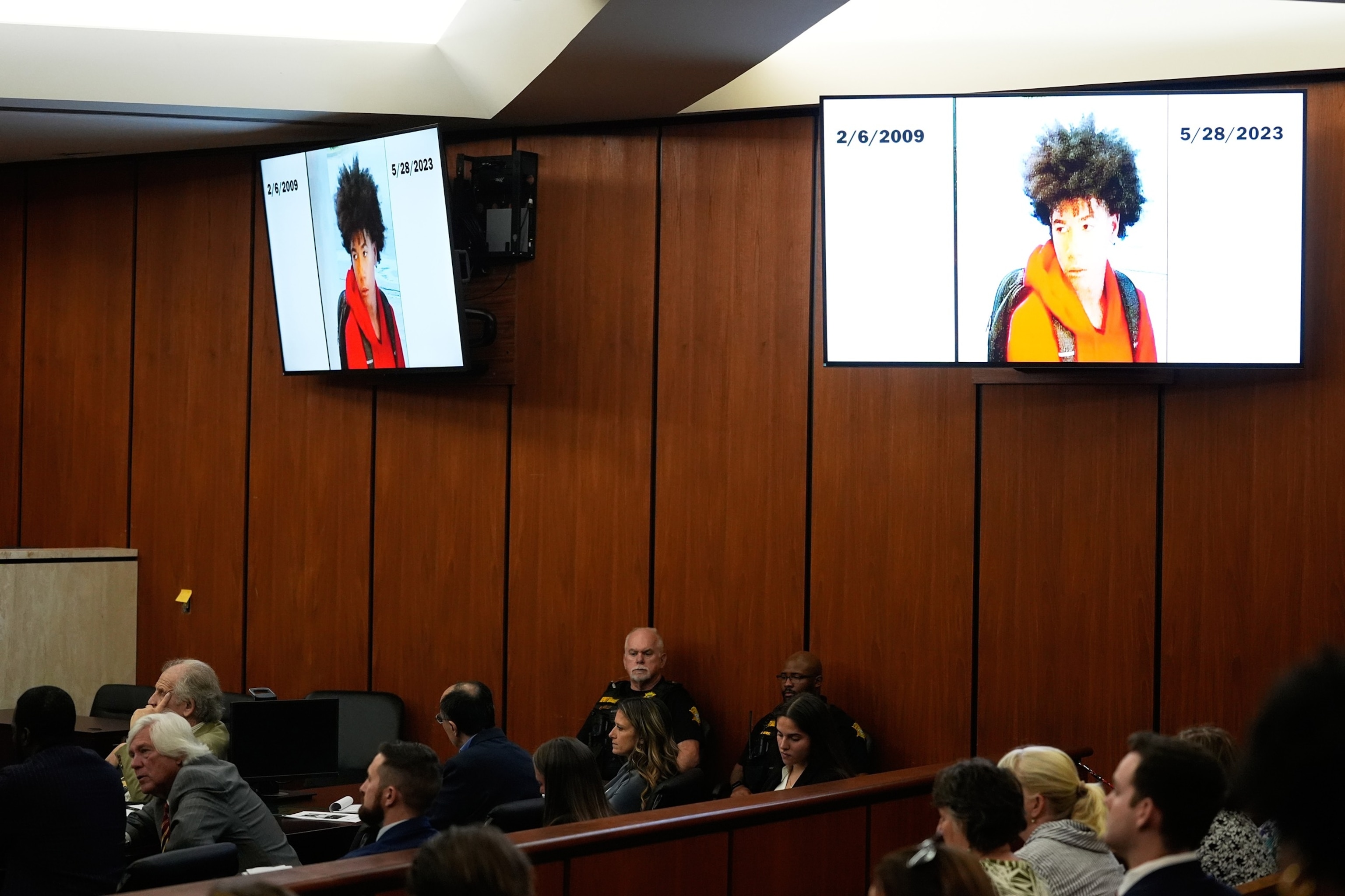 PHOTO: An image of Cyrus Carmack-Belton is displayed in court during the murder trial against his shooter, Chikei Rick Chow, a convenience store owner accused in the 2023 fatal shooting of the 14-year-old, on June 1, 2026, in Columbia, S.C. 