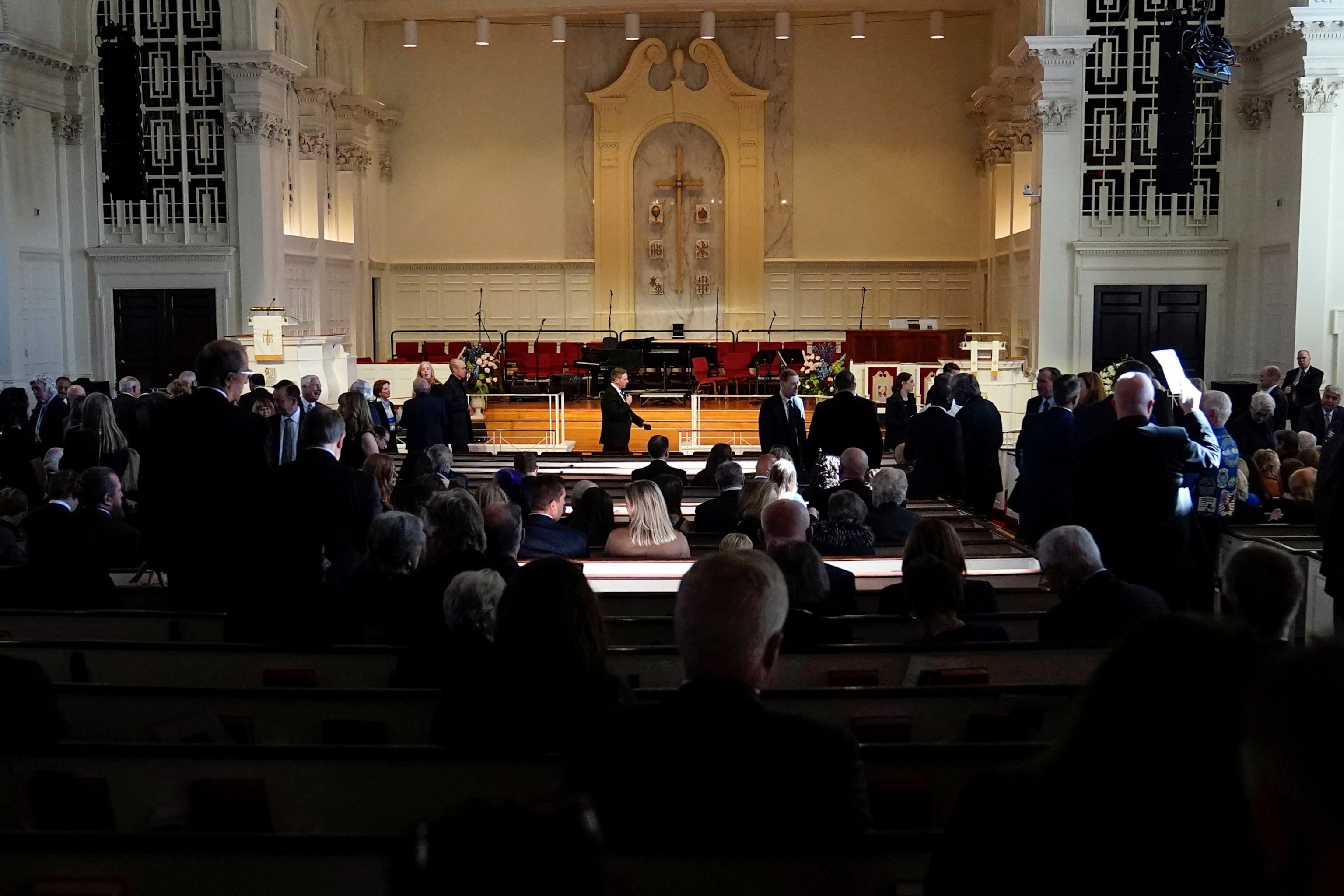 PHOTO: Guests arrive before a tribute service for former U.S. first lady Rosalynn Carter at Glenn Memorial Church at Emory University, Nov. 28, 2023, in Atlanta. 
